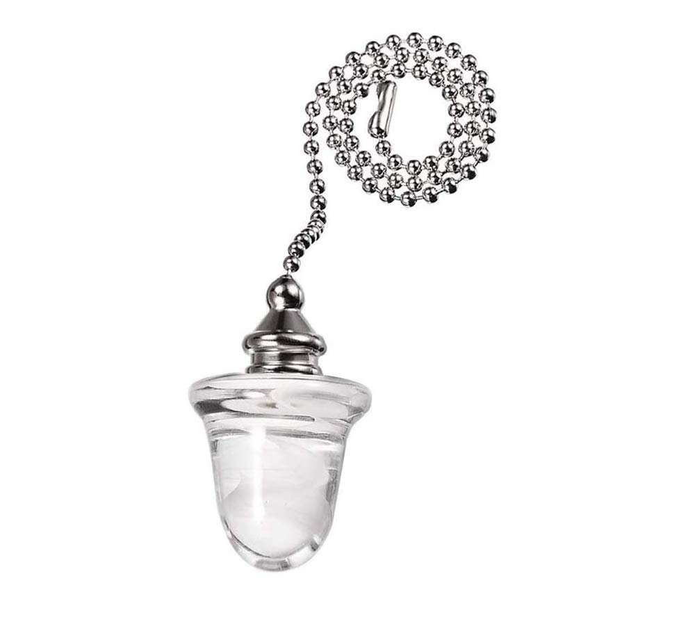 12 Inch Brushed Nickel Acorn Glass Pendant Ceiling Fan Pull Chain - Decorative Silver Tone Light Fixture Accessory for Home, Bedroom & Living Room (1 Pack)