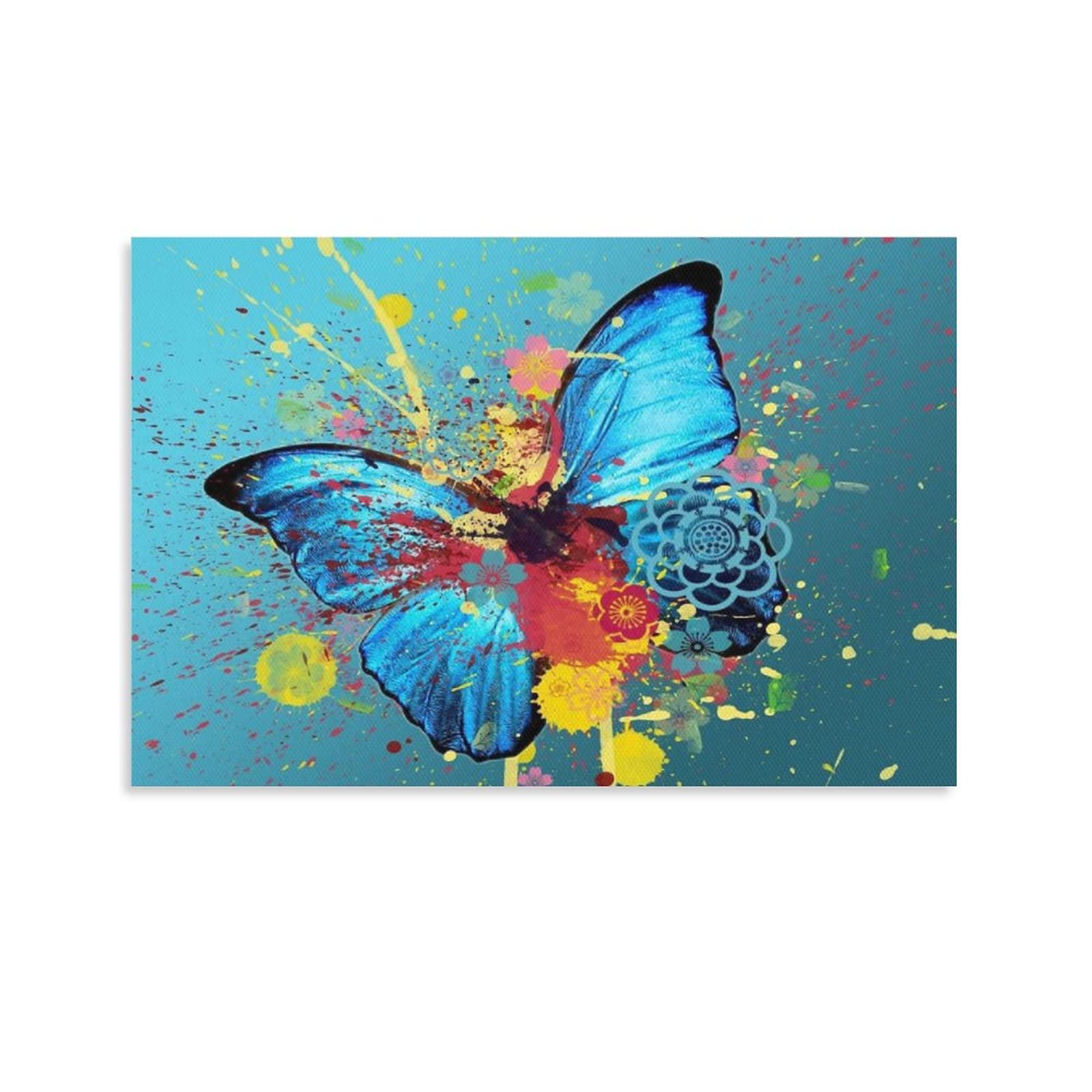 DOOPO Abstract Blue Butterfly Wall Art - Canvas Painting & Prints for Living Room, Bedroom, Office Decor - Modern Home Decor & Gift Idea
