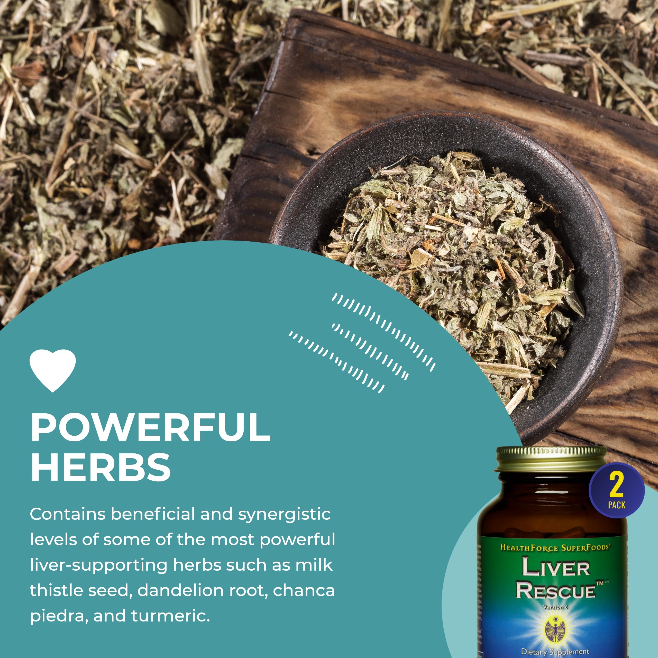HealthForce SuperFoods Liver Rescue Supplement - Natural Liver Cleanse & Detox with Milk Thistle & Dandelion Root - Gluten-Free Vegan Capsules (120 Caps, Pack of 2) for Liver Support & Digestive Health