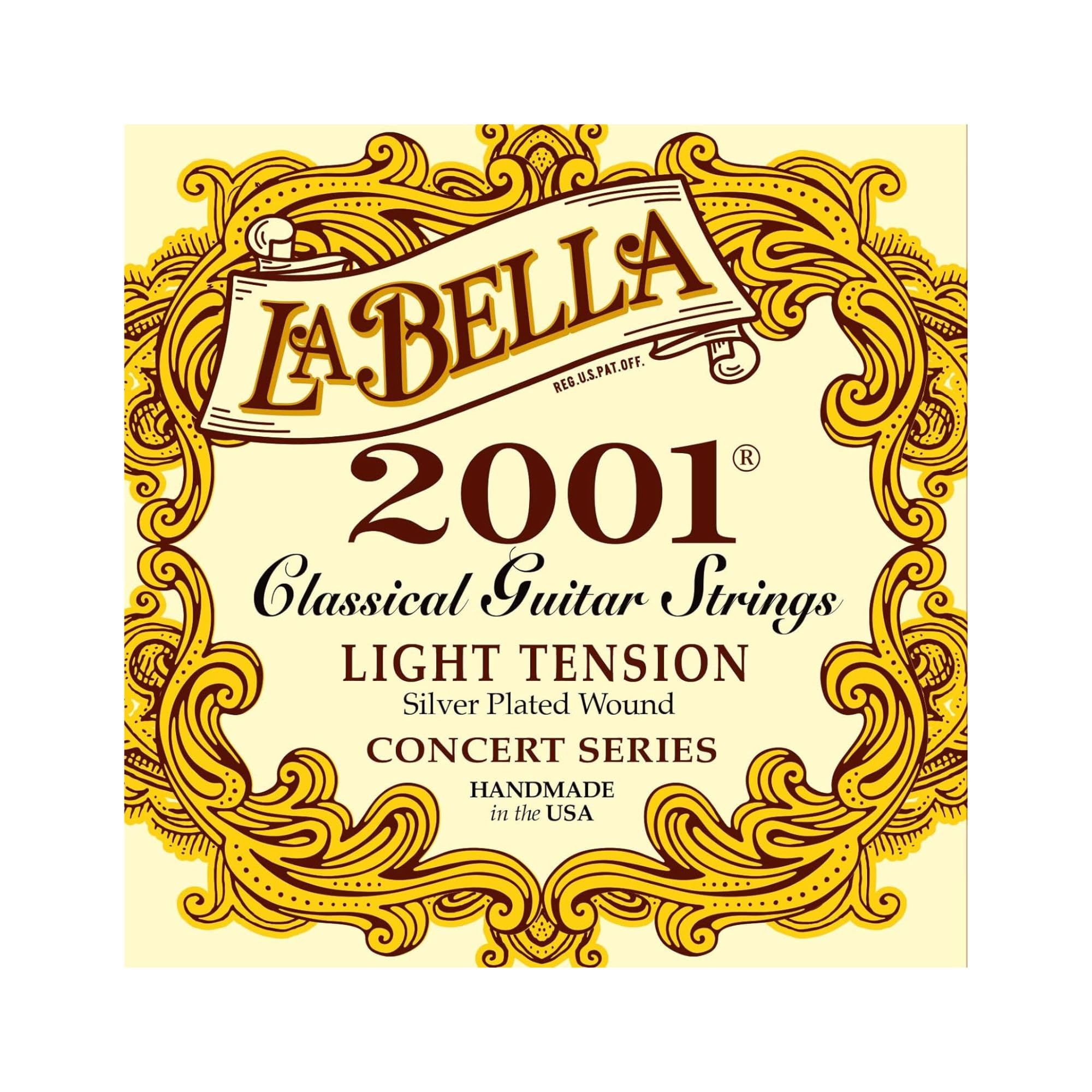 La Bella 2001 Light Tension Silver-Plated Wound Classical Guitar Strings (028-041) - Premium Nylon Strings for Classical & Flamenco Guitar - Perfect for Beginners & Professional Musicians