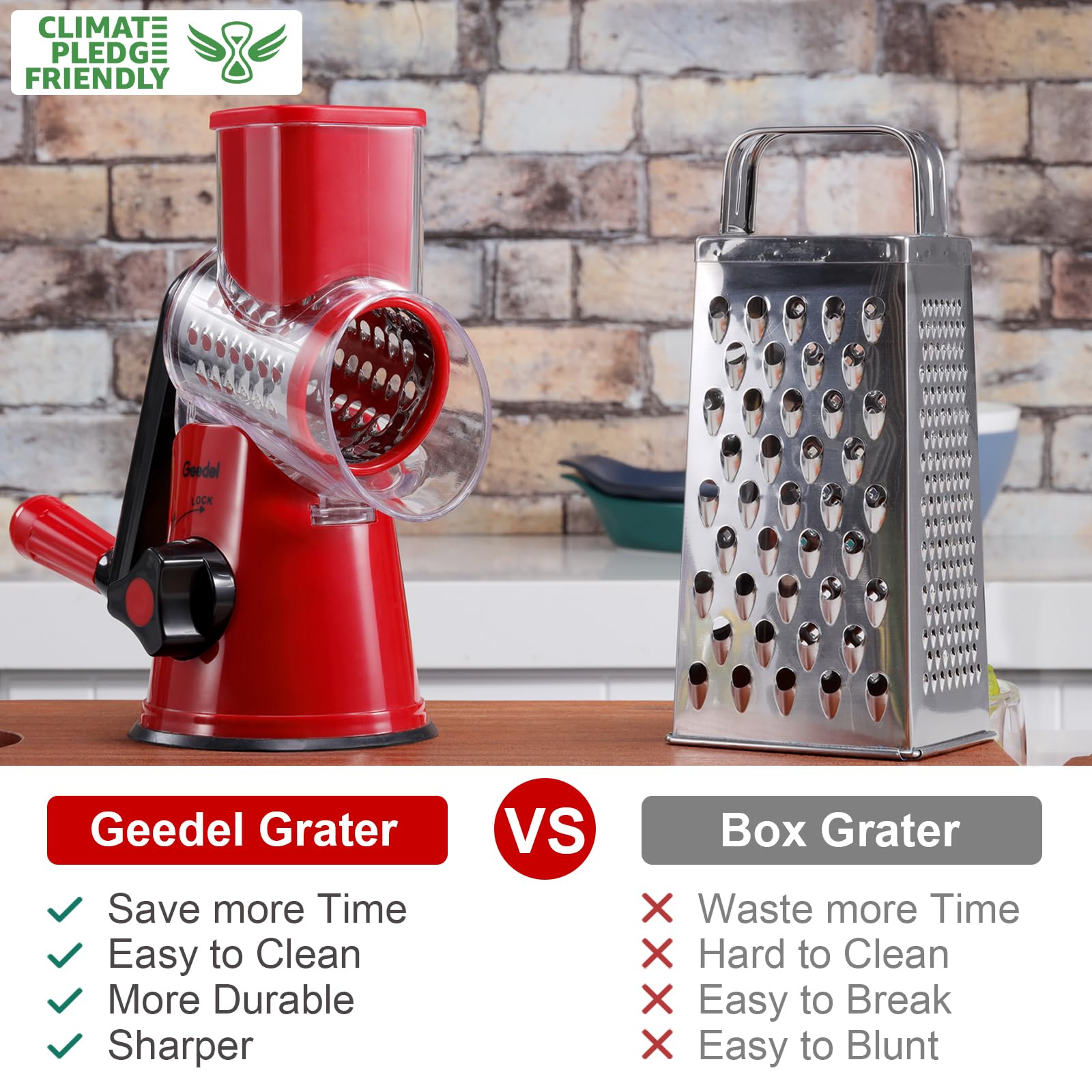Geedel Rotary Cheese Grater & Vegetable Slicer - 2 Interchangeable Blades for Fruits, Veggies, Nuts - Easy Clean Kitchen Mandoline - Perfect for Salads, Pasta Garnish & Meal Prep