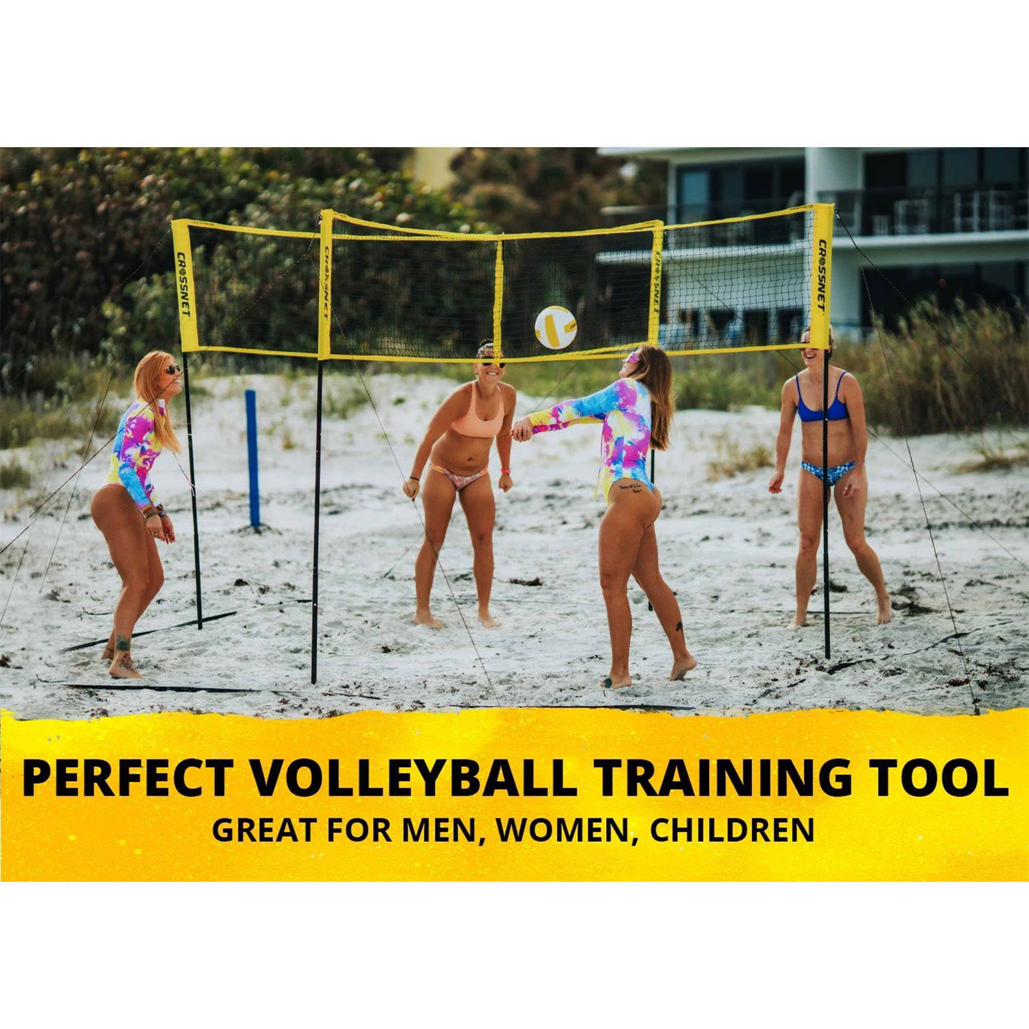Crossnet Quick Assemble 4 Square Volleyball Game Set with Net, Backpack & Ball - Outdoor Sports Equipment for Adults & Kids - Perfect for Beach, Backyard, Park and Family Gatherings