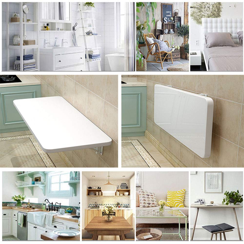 Foldable Wall-Mounted Drop Leaf Table - White Floating Laptop Desk for Small Spaces | Space-Saving Study Desk, Bedroom Workstation, Bathroom Vanity & Balcony Writing Table | Perfect for Apartments, Dorms & Tiny Homes