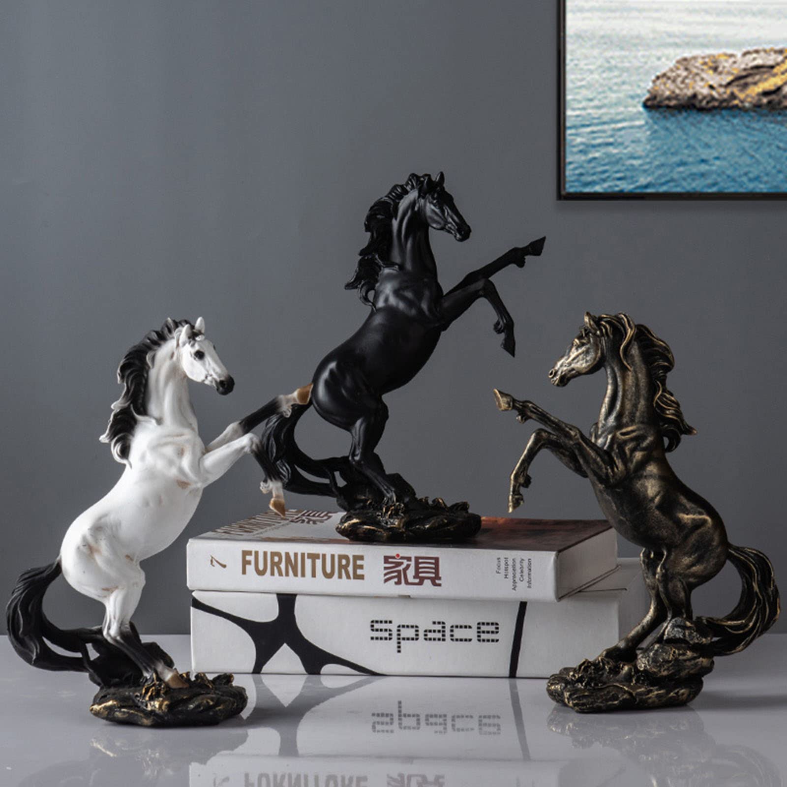 Elegant White Horse Resin Statue - Modern Home & Office Decor Sculpture for Living Room, Bookshelf, and Studio Display