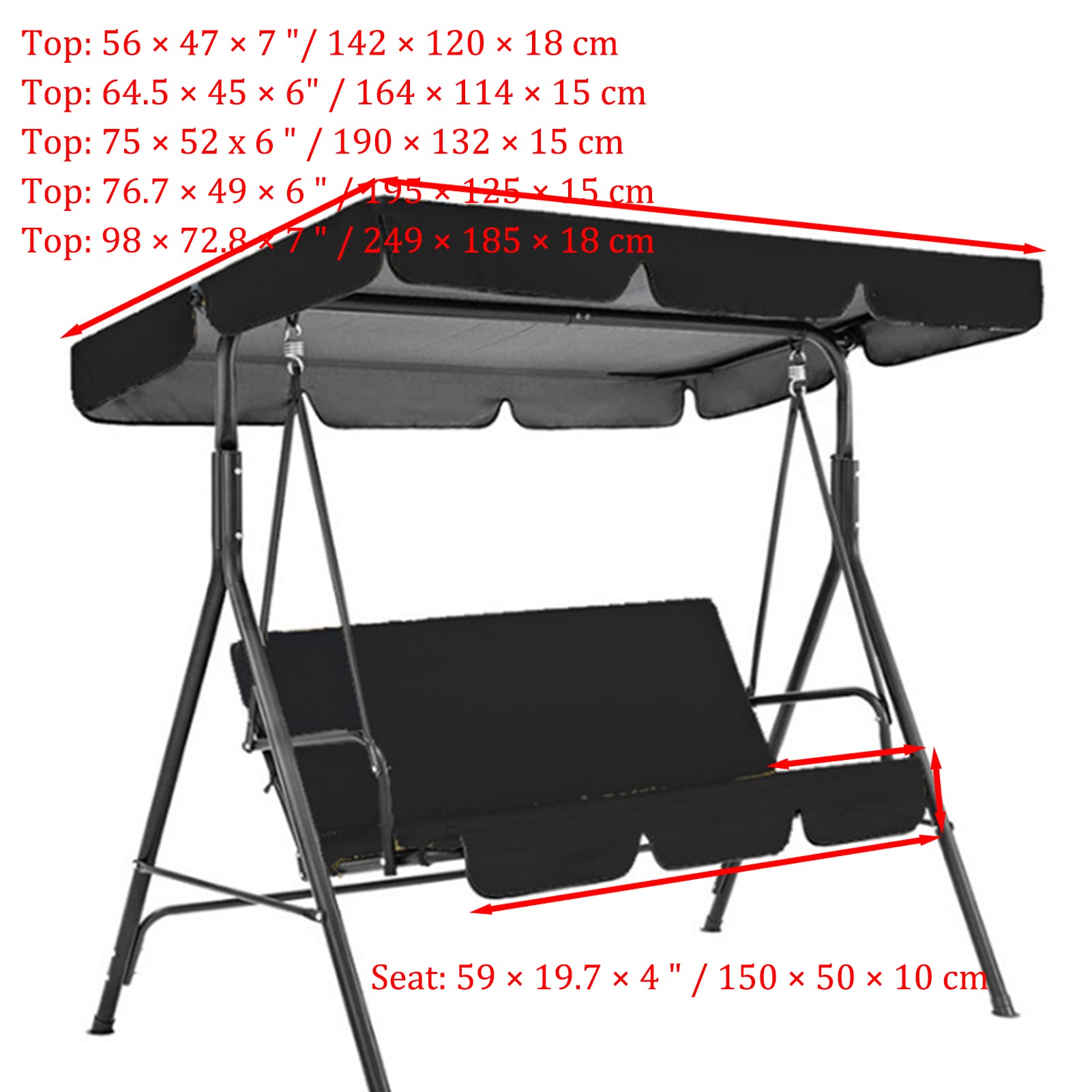 FYTY 210D Waterproof Patio Swing Canopy Replacement Cover - Grey, 164x114x15cm - Durable Sunshade for 2/3 Seat Garden Swing Chairs - Perfect for Outdoor Relaxation in Backyard, Porch or Deck