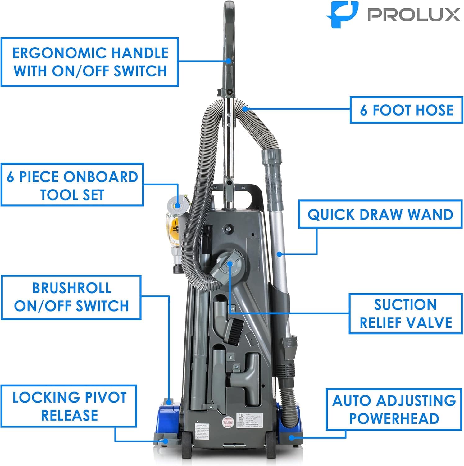 Prolux 9000 Upright Vacuum Cleaner with HEPA Filtration | 12 AMP Powerful Motor | On-Board Tools | 7-Year Warranty | Ideal for Pet Hair, Allergies & Deep Carpet Cleaning