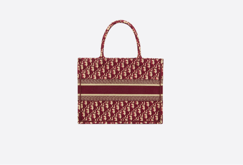 Dior Book Tote Bag - Embroidered Canvas Burgundy Dior Oblique Handbag - Luxury Designer Tote for Women, Perfect for Travel, Work & Everyday Use