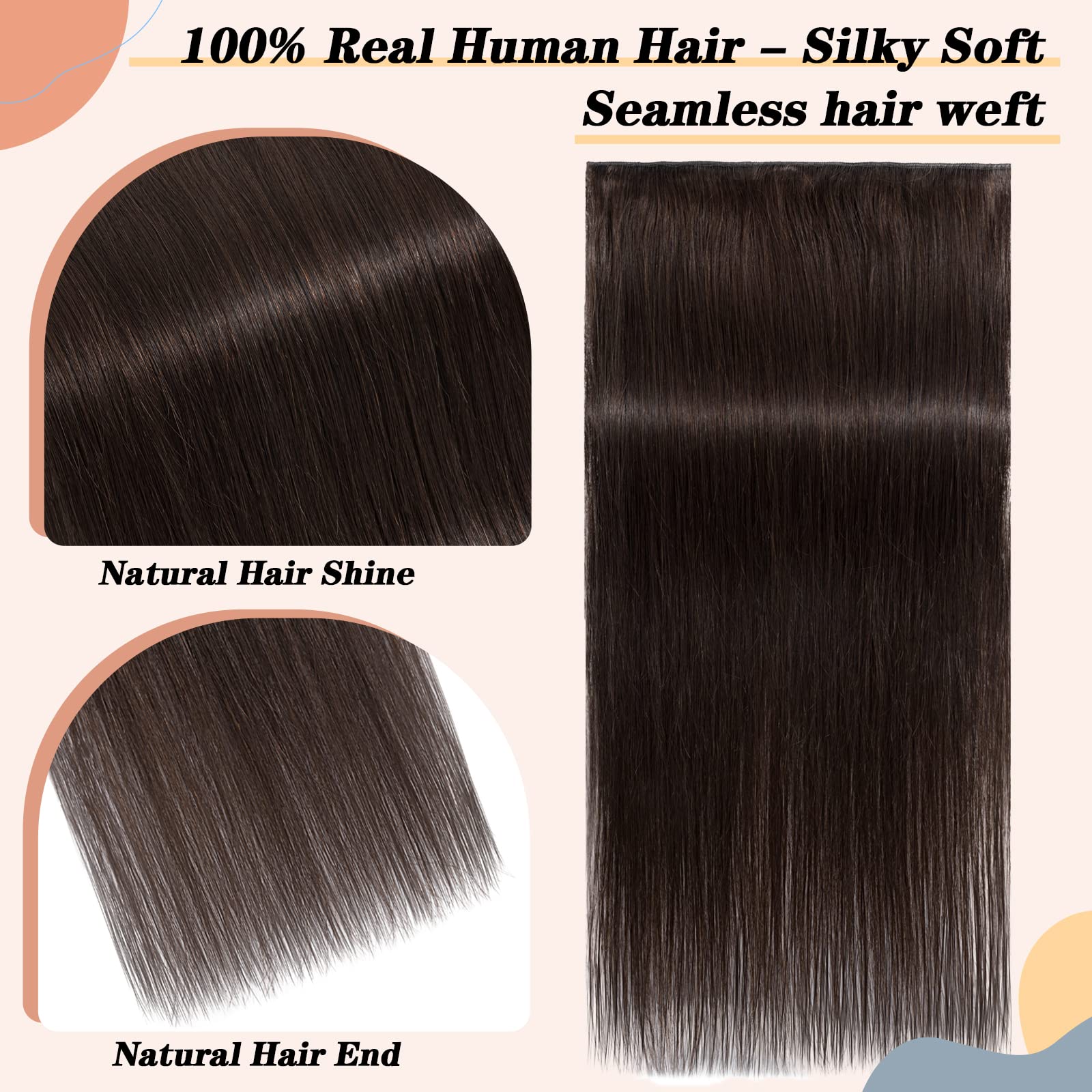100% Real Human Hair Clip-In Extensions - 14 Inch (40cm) Straight Dark Brown #02 - 5 Clips Full Head Weft (45g) for Volume & Length | Perfect for Parties, Weddings & Daily Styling