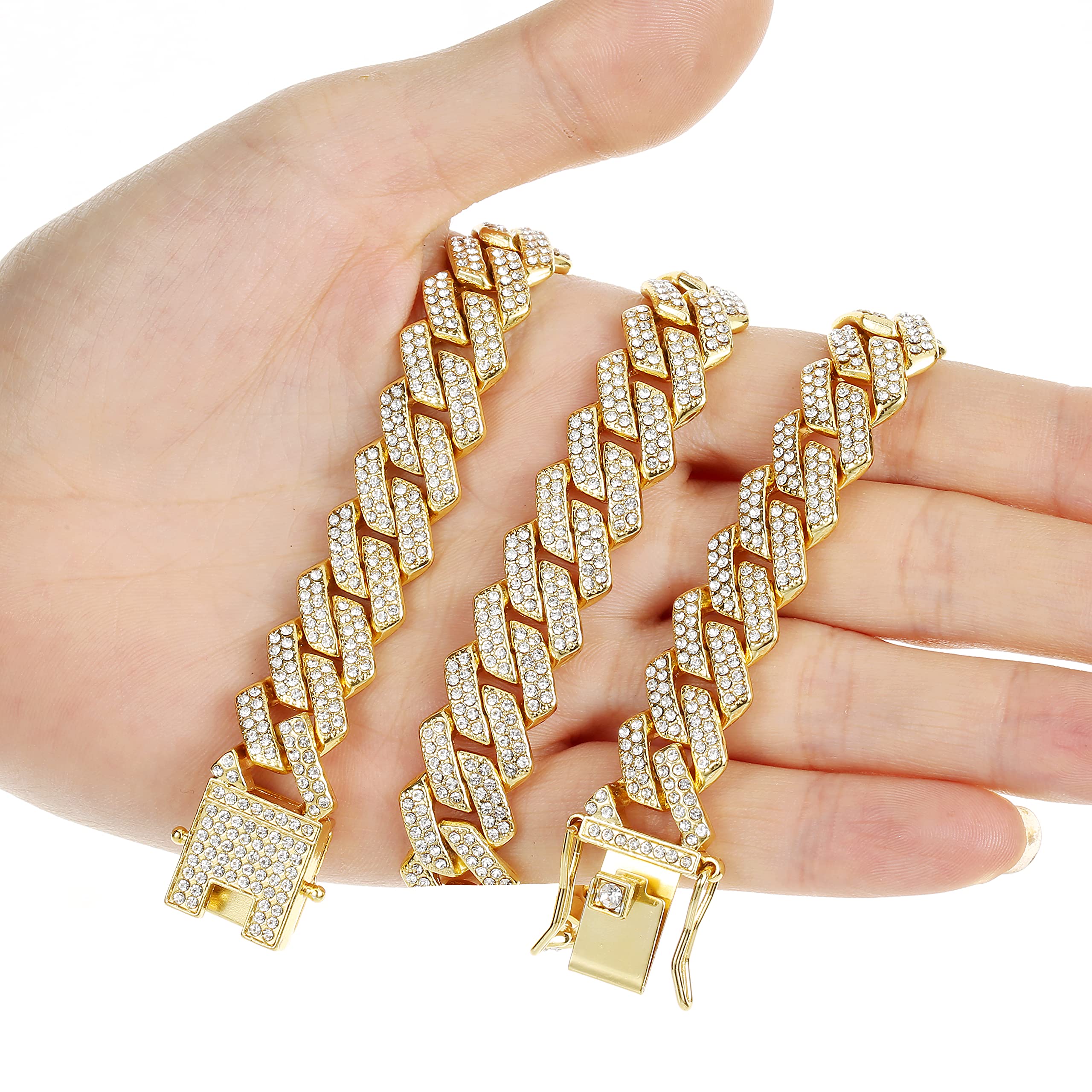 Saintda Cuban Link Chain for Men & Women - Iced Out Silver, Gold & Rose Gold Miami Cuban Necklace - Bling Diamond Hip Hop Jewelry with Gift Box - Perfect for Parties, Gifts & Streetwear Fashion
