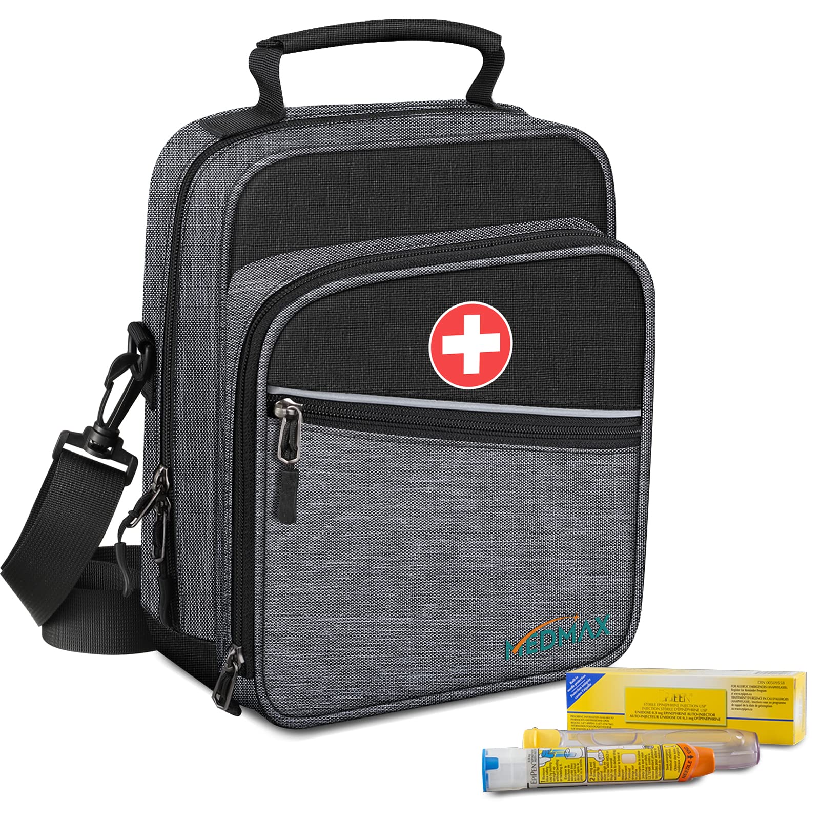 Insulated Insulin Cooler & EpiPen Carrying Case - Travel Medication Organizer Bag for Diabetes Supplies, Asthma Inhaler, Auvi-Q & Allergy Medicine Essentials with Adjustable Shoulder Strap (Gray) - Perfect for Travel, Work, School & Outdoor Activities
