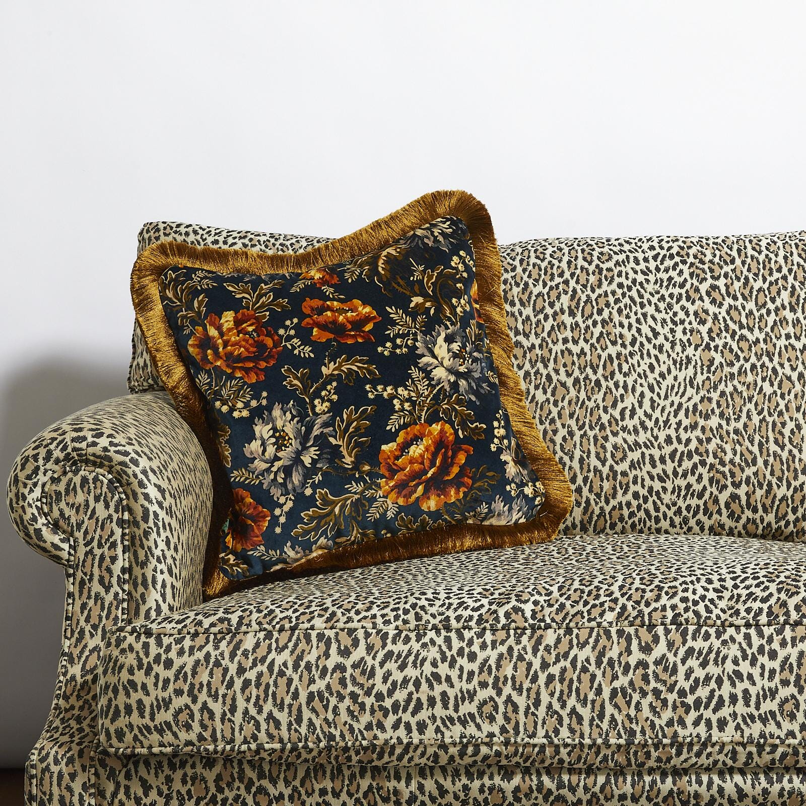 OPIA Medium Fringed Velvet Cushion - Soft & Luxurious Decorative Throw Pillow for Sofa, Bed, Chair - Midnight Blue - Perfect for Living Room, Bedroom & Home Decor