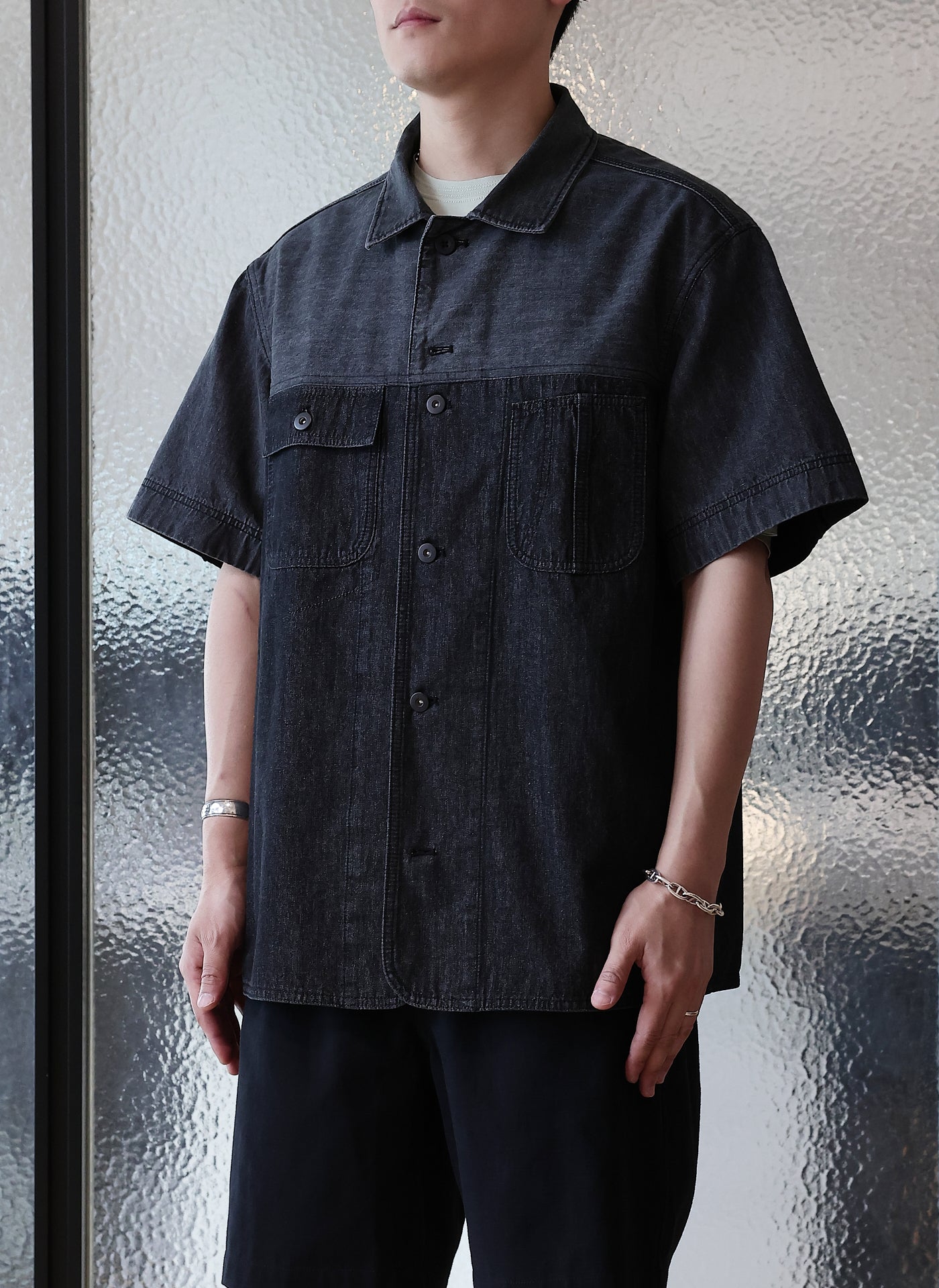 Men's Cotton Linen Denim Work Shirt Short Sleeve - Casual Summer Workwear for Outdoor Jobs & Weekend Wear