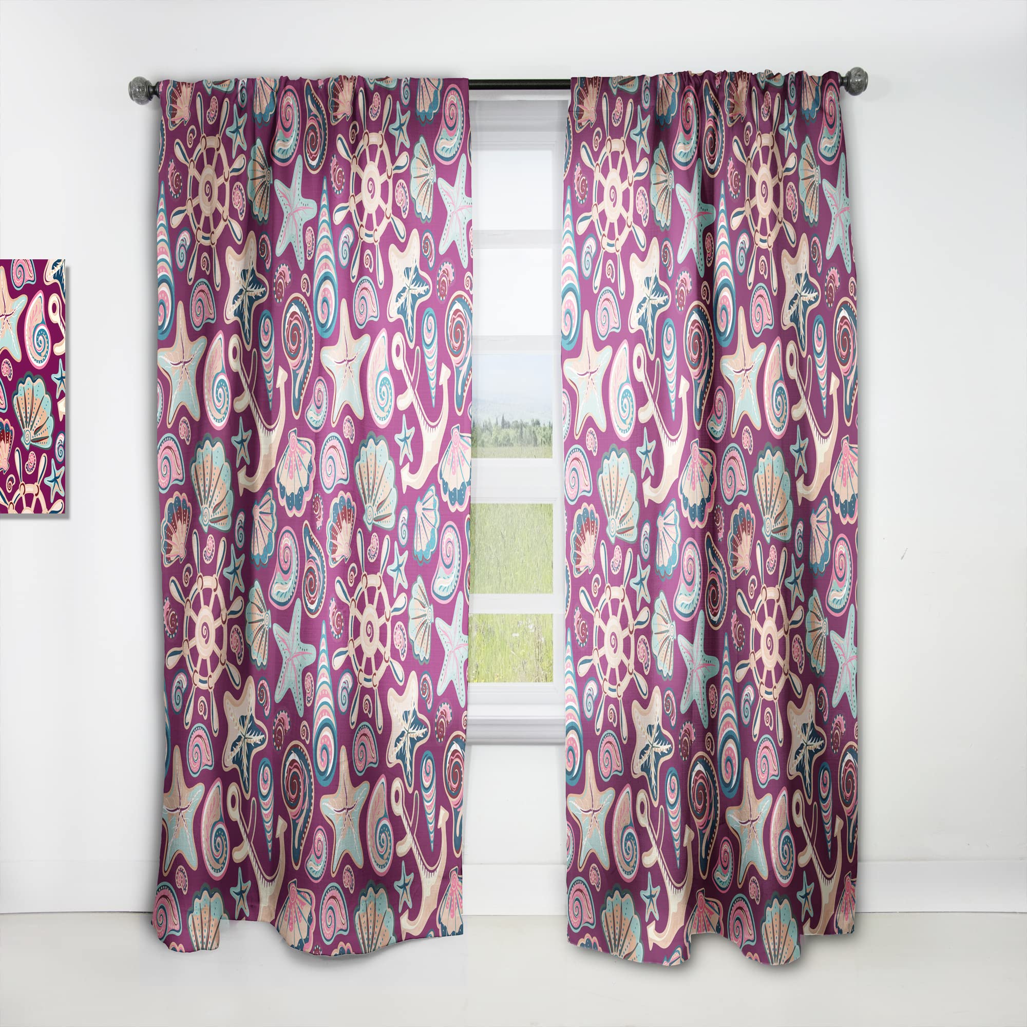DesignQ 'Purple Sea Shells' Thermal Insulated Curtains - Single Panel 52x90 Inches for Bedroom & Living Room - Elegant Window Drapes for Home Decor & Light Blocking