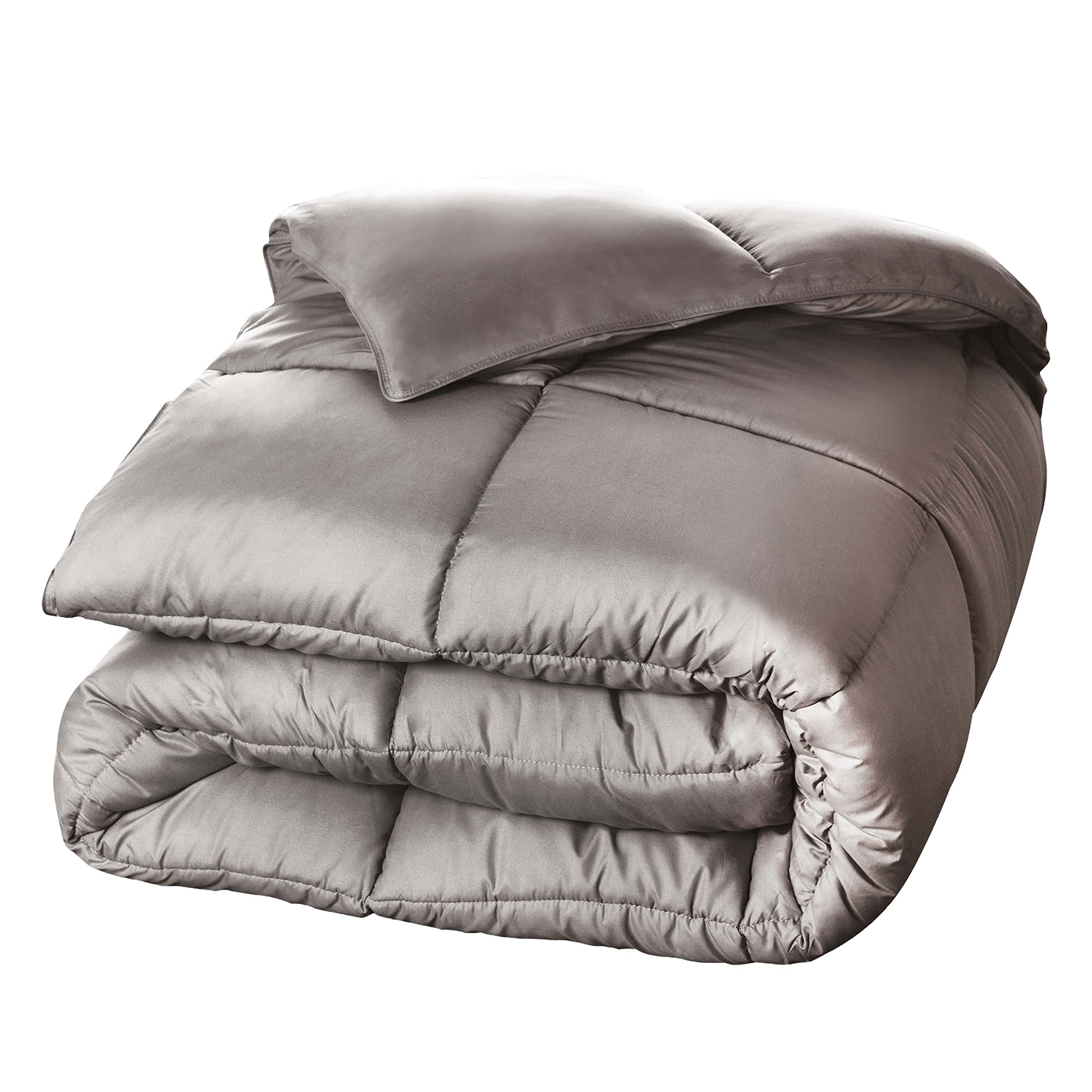 Premium Brushed Microfiber Solid Comforter - Down Alternative Bedding Set, Reversible Medium Weight Fluffy Duvet Insert with Box Quilt Design, Oversized King Blanket in Silver - Perfect for Cozy Bedrooms, Guest Rooms & Luxury Hotel Style Decor