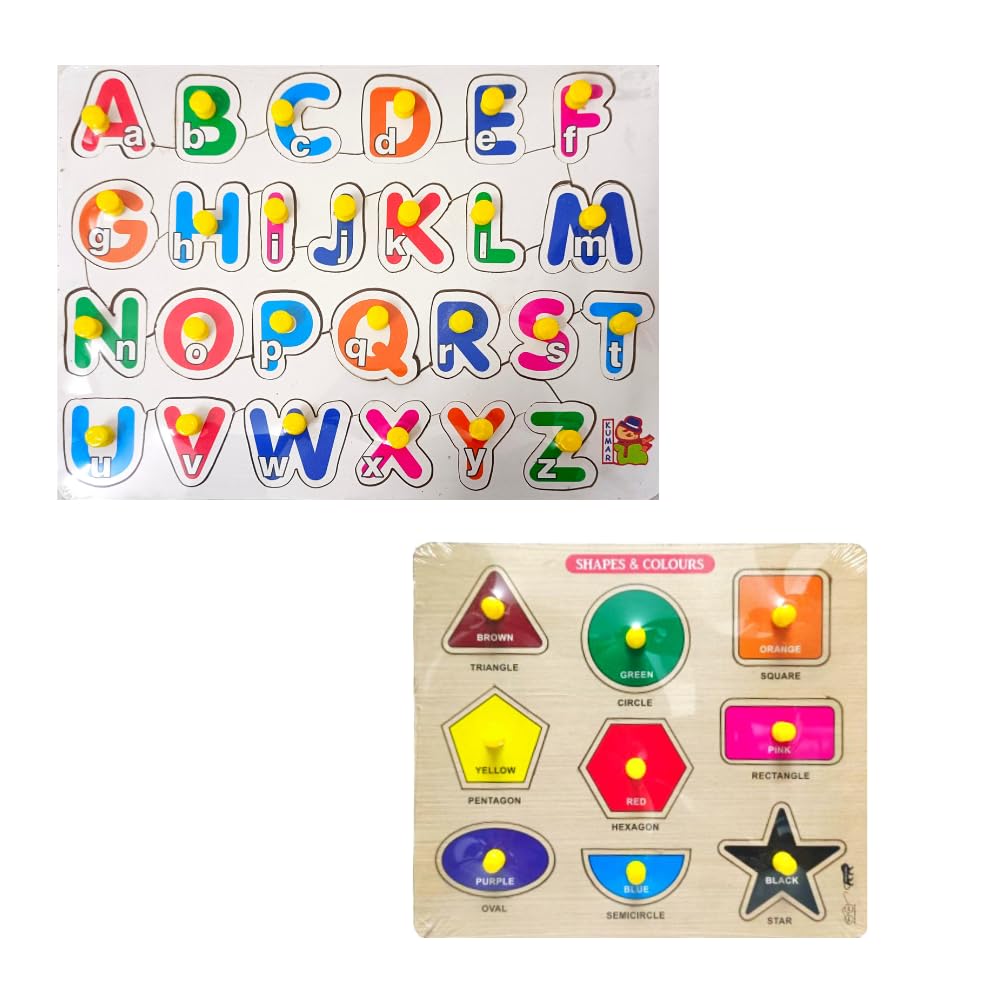 2-Pack Wooden Learning Boards for Kids 3+ & Adults - Alphabet & Shape Puzzle Set | Educational Wooden Toys for Toddlers & Preschool Learning | Perfect for Homeschooling & Montessori Classrooms