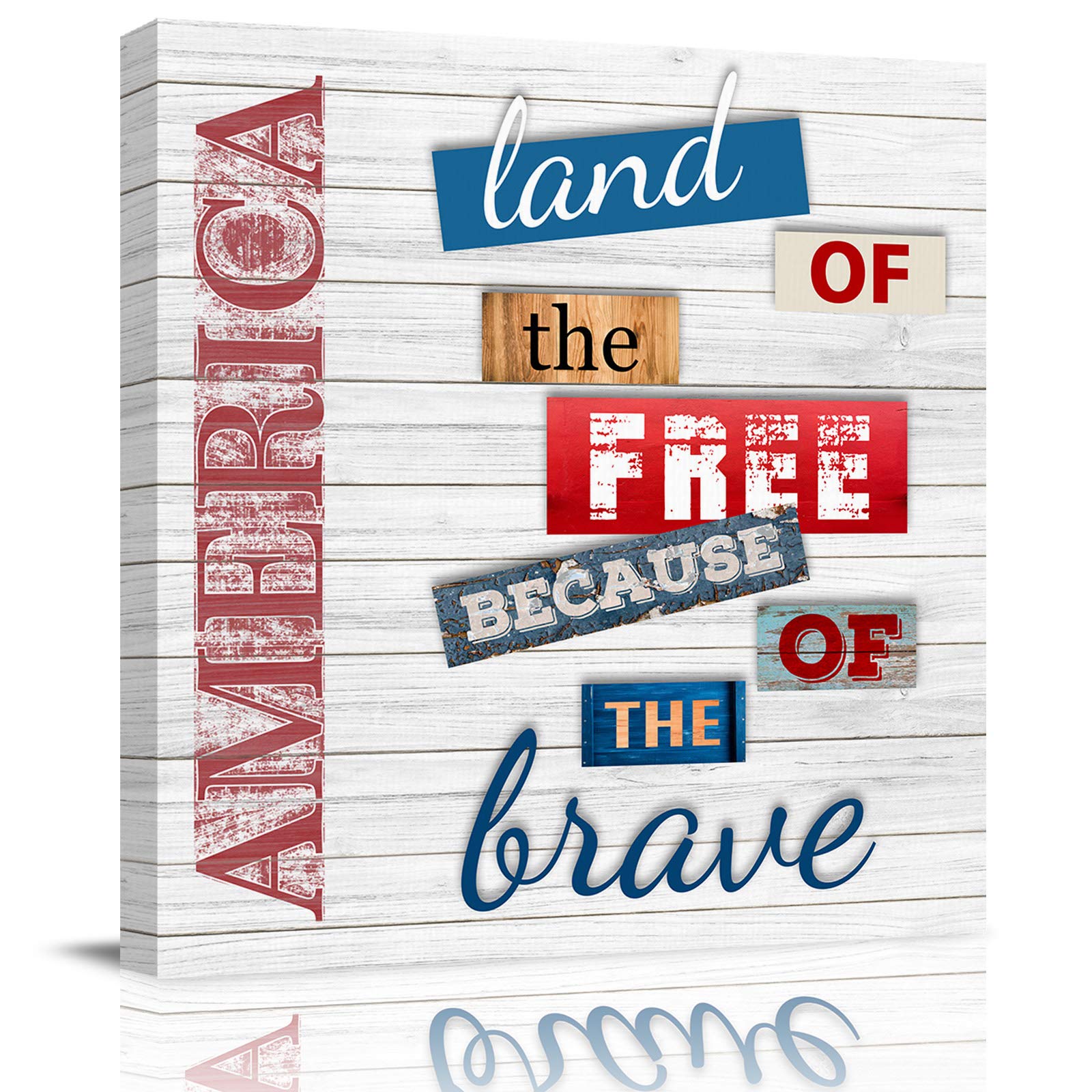Vintage American Independence Day Canvas Wall Art - Rustic Wooden Plank Design with Wood Frame, 24x24 Inch Home Decor for Living Room, Bedroom & Office | Patriotic Wall Painting for 4th of July Celebrations