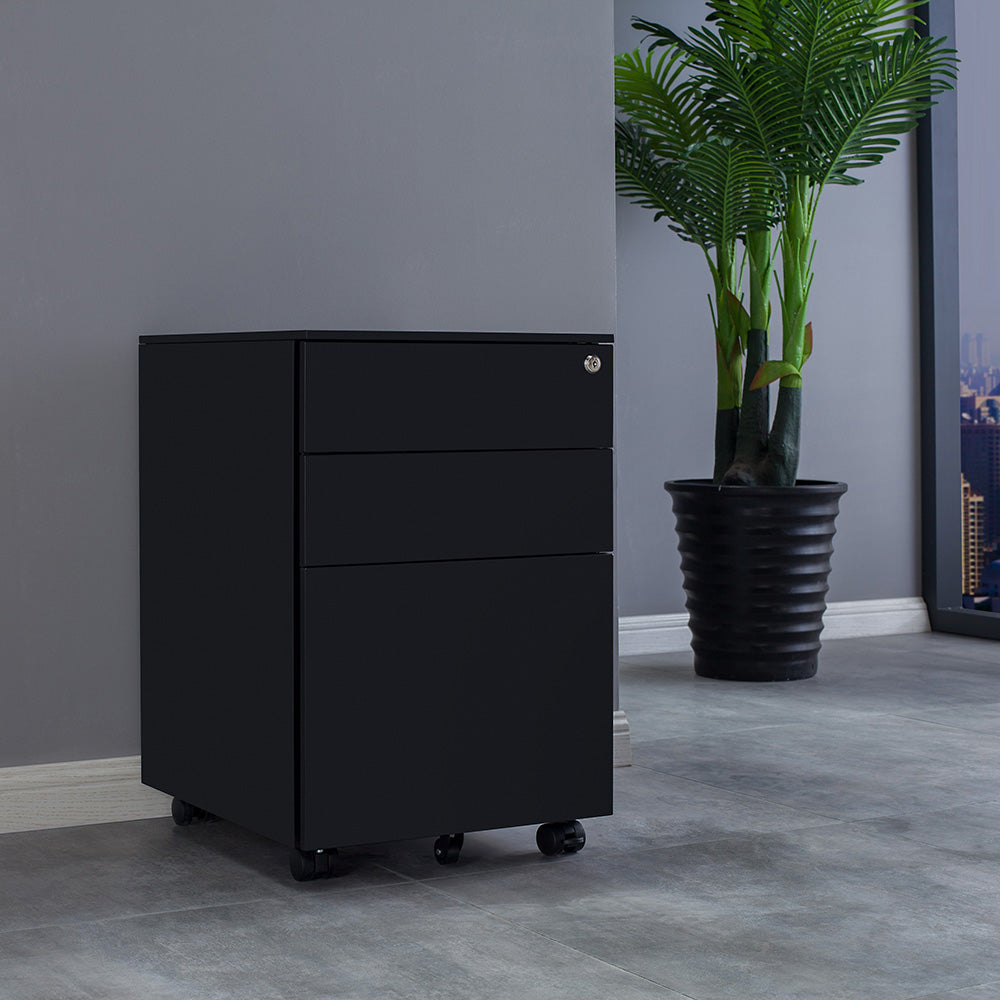 MARLO 3 Drawer Mobile Pedestal Cabinet - Black Rolling Storage Organizer for Office, Home, or Classroom Use
