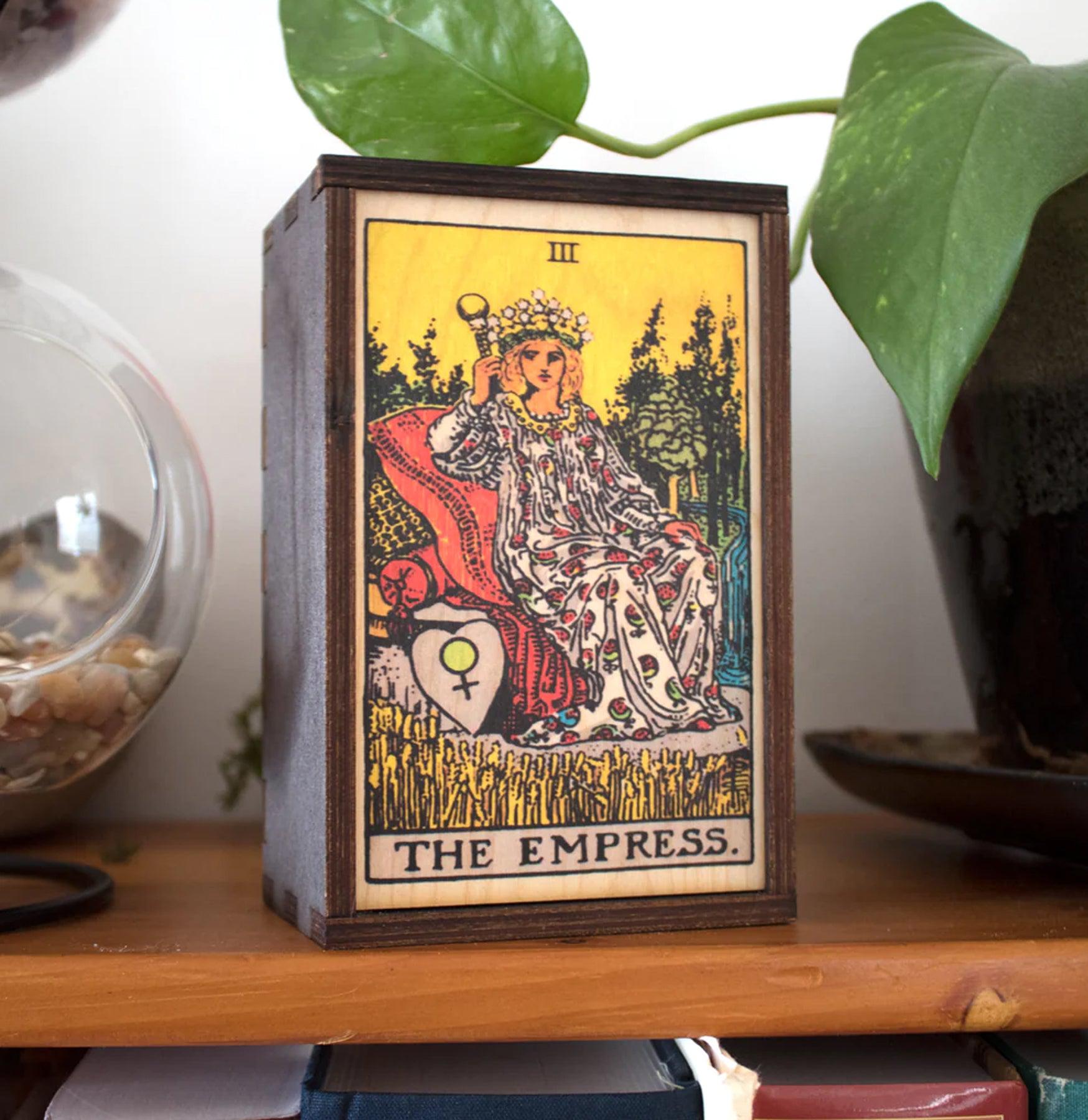 Empress Tarot Card Stash Box - Premium Wooden Storage for Tarot Decks & Crystals - Perfect for Meditation, Divination & Spiritual Practice
