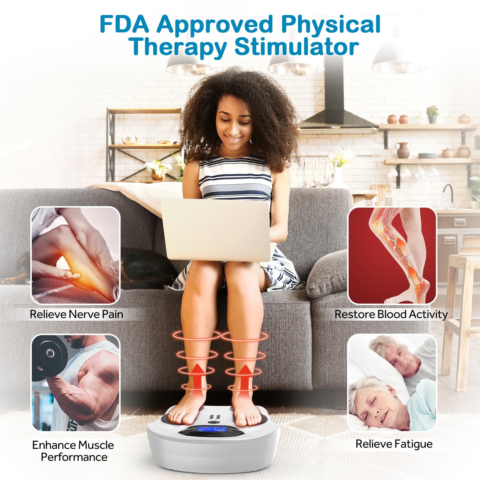Creliver Pro Foot Nerve and Muscle Stimulator - TENS & EMS Therapy for Neuropathy, Circulation, and Pain Relief - Electric Foot and Leg Massager for Improved Blood Flow - FSA/HSA Eligible - Perfect for Home Use, Relaxation, and Post-Workout Recovery