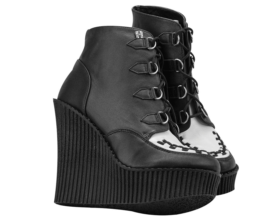 T.U.K Black & White Rude Boy Creeper Bootie Wedge - Stylish Punk Rock Shoes for Women, Perfect for Concerts, Night Out & Alternative Fashion