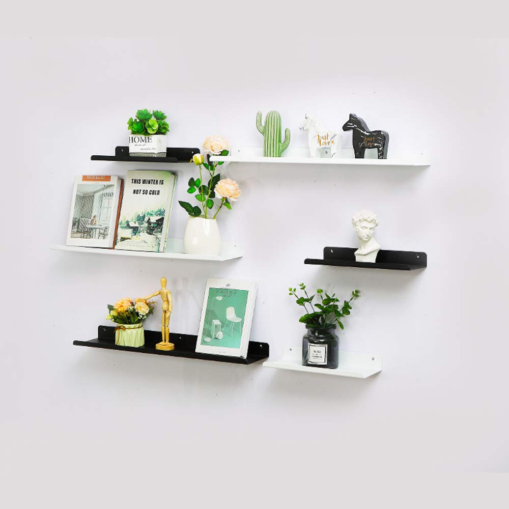 Iron Floating Wall Shelf Set - 3/4/5/6 Pack, White/Black/Gold - Modern Wall Mounted Display Ledge for Home Decor, Kitchen, Bathroom - Perfect for Showcasing Photos, Plants & Decorative Items