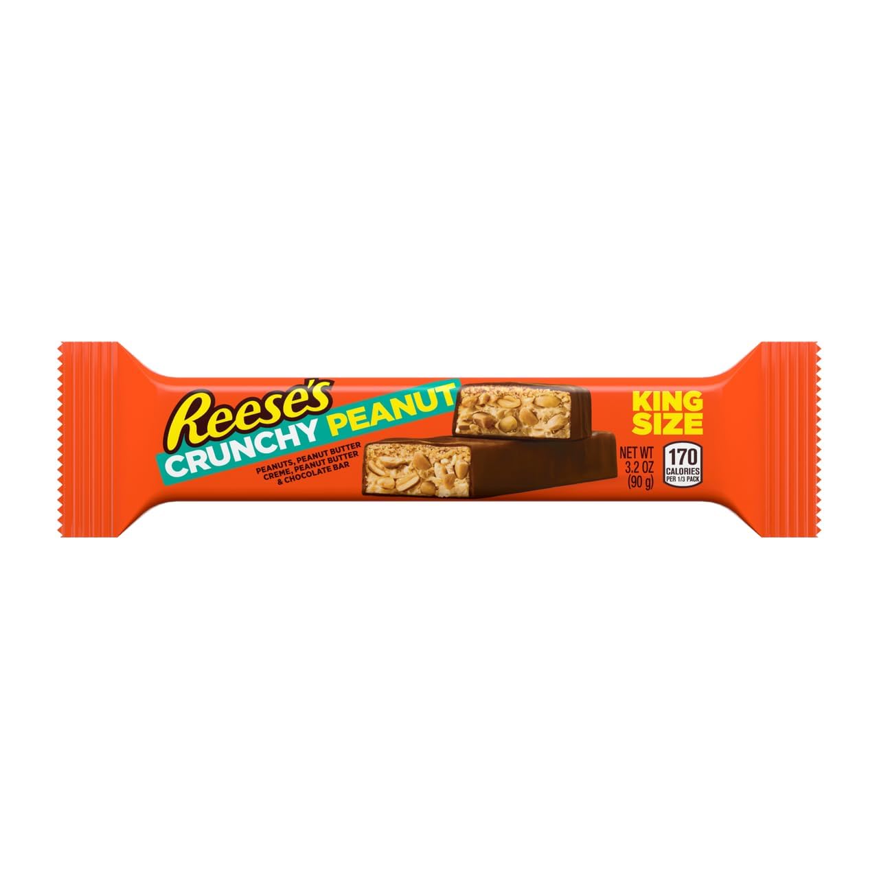 REESE'S Crunchy Peanut Butter Candy Bar with Peanuts - King Size 3.2 oz | Perfect for Halloween Treats, Party Favors & Snack Time