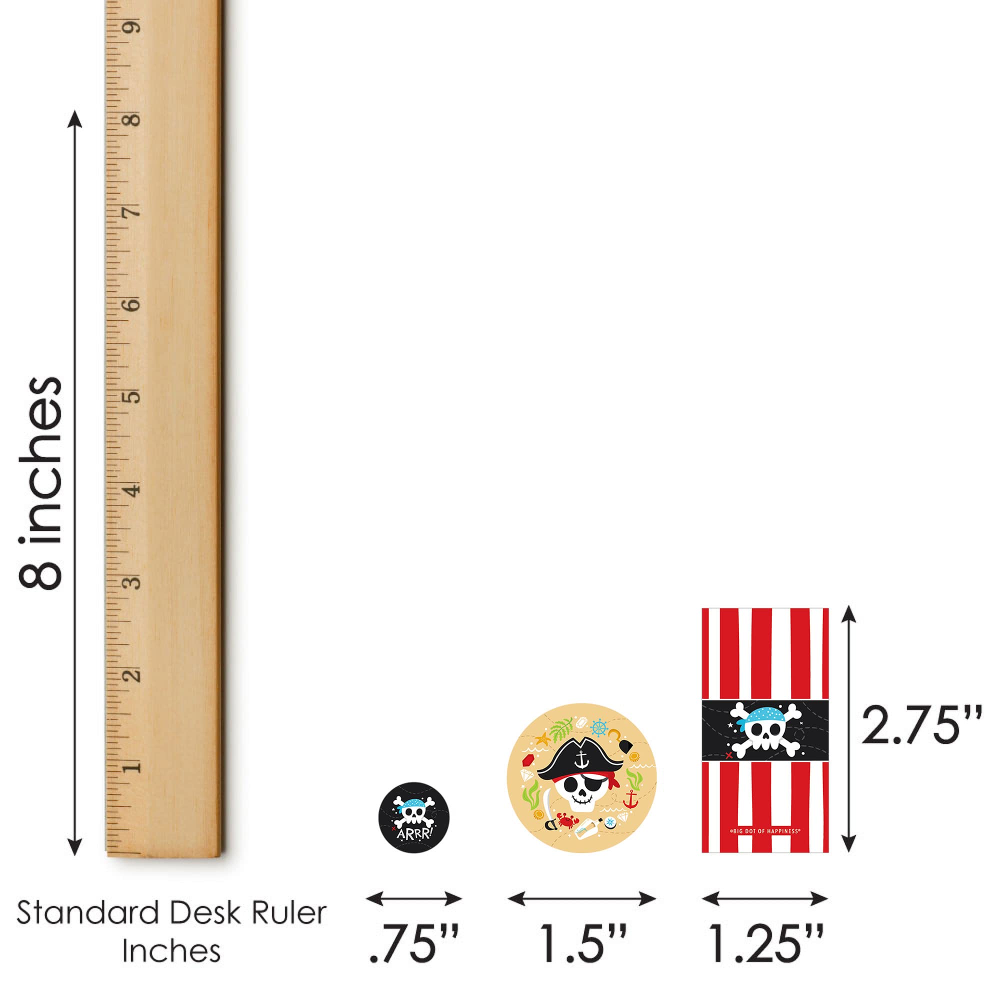Big Dot of Happiness Pirate Ship Adventures - 304-Piece Mini Candy Bar Wrappers, Round Candy Stickers & Circle Stickers for Skull-Themed Birthday Parties - Perfect for Halloween Favors, Pirate Party Decorations & DIY Candy Packaging