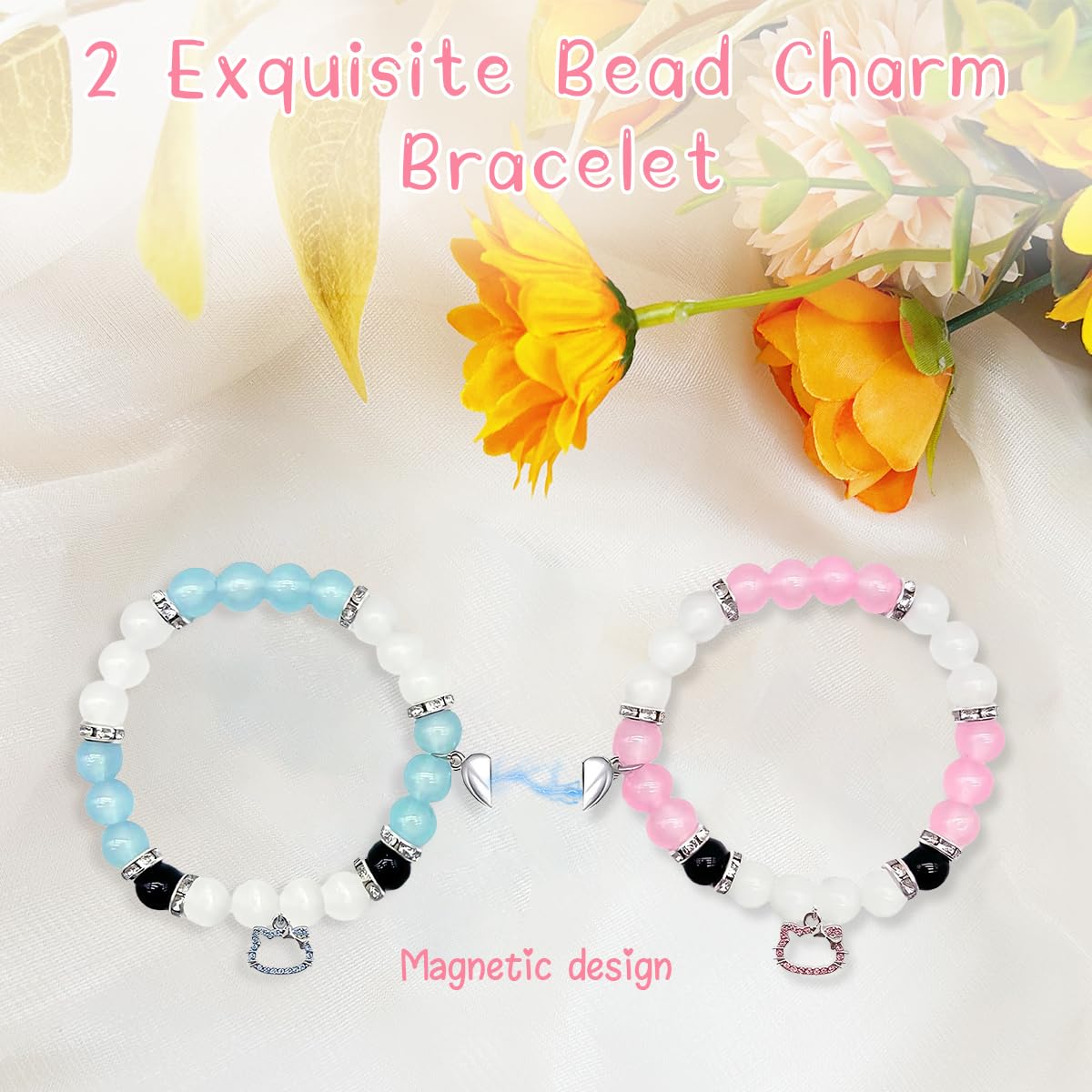 SANNIDHI® Matching Couple Bracelets for Women & Men - Spiderman Pendant Opal Bead Bracelet, Hello Kitty Friendship Bracelet, Magnetic Heart BFF Bracelet - Best Gifts for Girlfriend, Wife, Sisters & Kids (Perfect for Anniversaries, Birthdays & Valentine's Day)