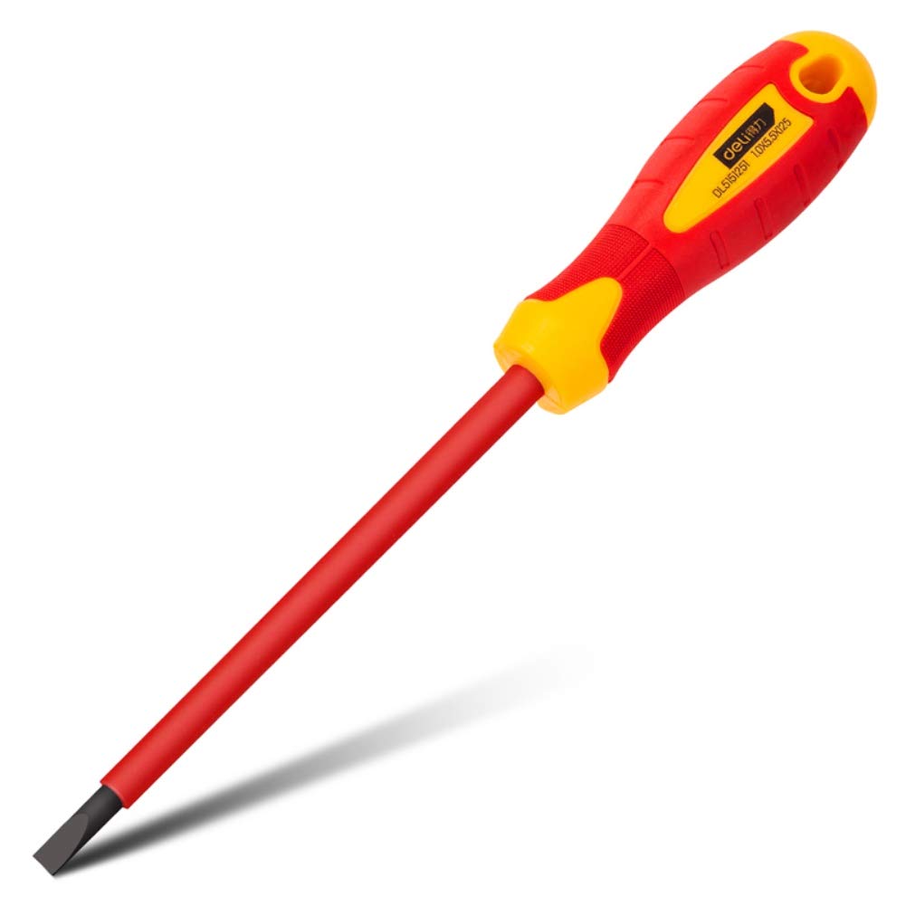 Red & Yellow Insulated Slotted Screwdriver - Electrical Tool for Safe Wiring & Home Repairs