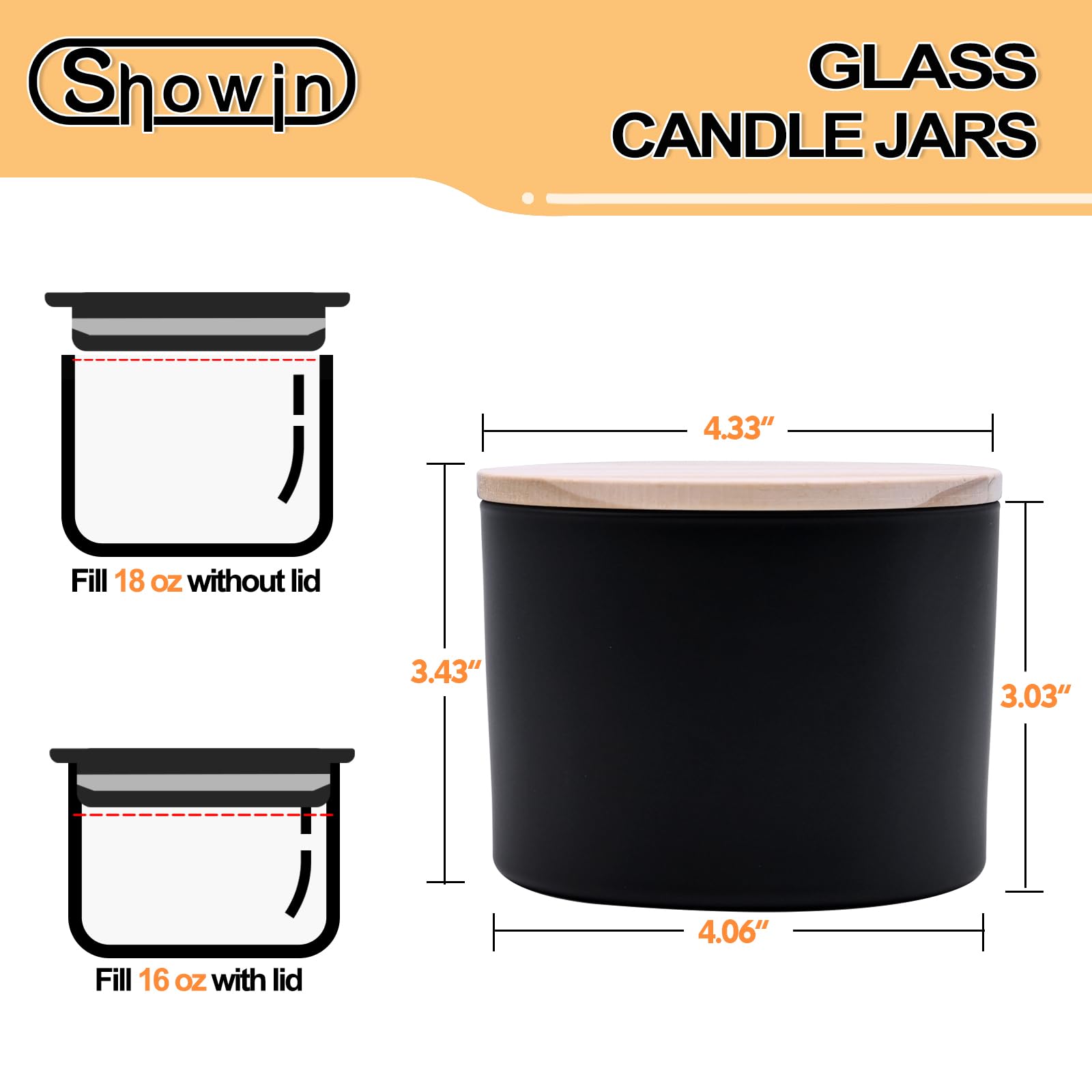 18 oz Thick Glass Candle Jars with Wooden Lids - 6 Pack Empty Candle Containers for DIY Candle Making, Home Decor & Gifts - Matte Black Finish for Rustic & Modern Interiors