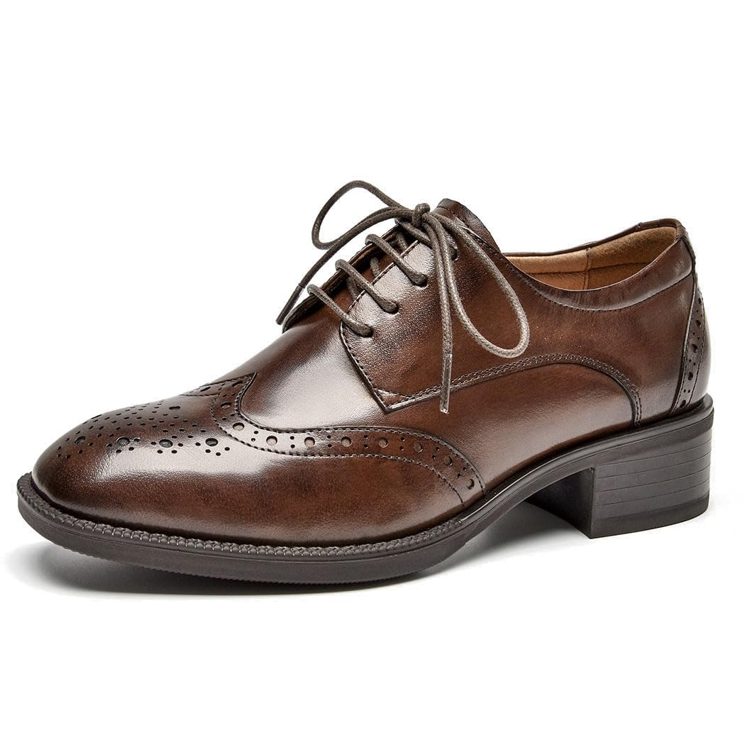 BEAU TODAY Women's Leather Oxford Brogue Dress Shoes - Breathable Comfort Wingtip Lace-Up Business Work Shoes for Professional Women | Office, Formal Events & Business Meetings