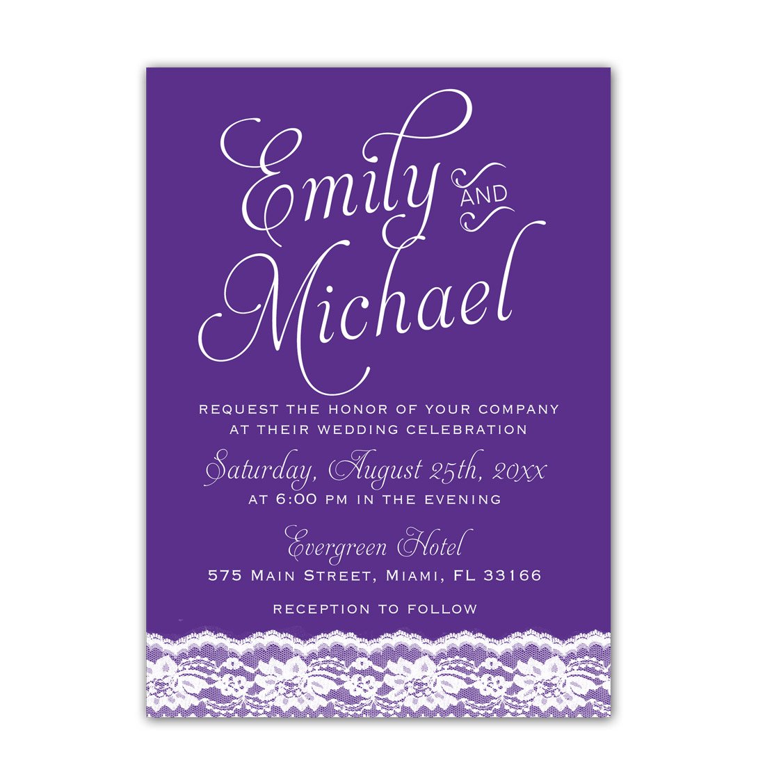 100 Elegant Purple Violet Lace Wedding Invitations with Envelopes - Perfect for Romantic Weddings, Bridal Showers & Formal Events