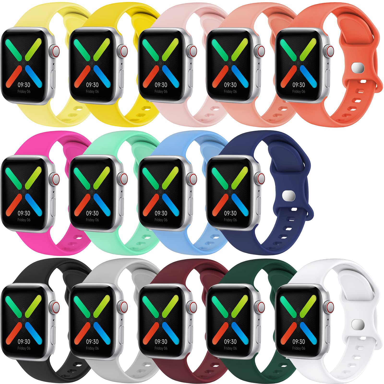14-Pack Soft Silicone Replacement Watch Bands Compatible with Apple Watch Series 1/2/3/4/5/6/7/8/SE/Ultra (44mm 45mm 42mm 49mm) - Sport Wrist Straps for Women & Men | Perfect for Workouts, Running, Swimming & Everyday Wear