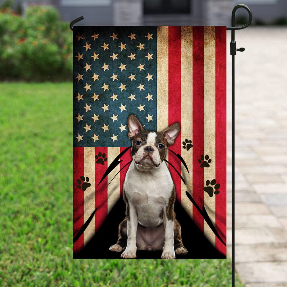 American Flag with Boston Terrier Design - Patriotic Dog Lover Outdoor Decorative Garden Flag 12x18 Inches - Perfect for Yard, Porch, and Home Decor