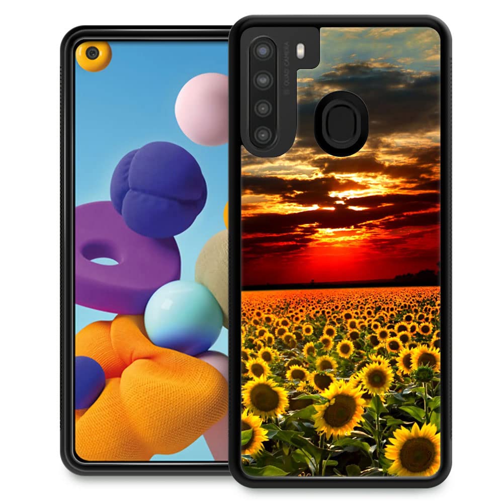 Samsung Galaxy A21 Case with Sunflower Field Design - Shockproof, Anti-Scratch, Tempered Glass Protection for Samsung Galaxy A21 6.5-inch - Stylish Phone Cover for Women & Girls - Perfect for Everyday Use, Outdoor Activities, and Gift Giving