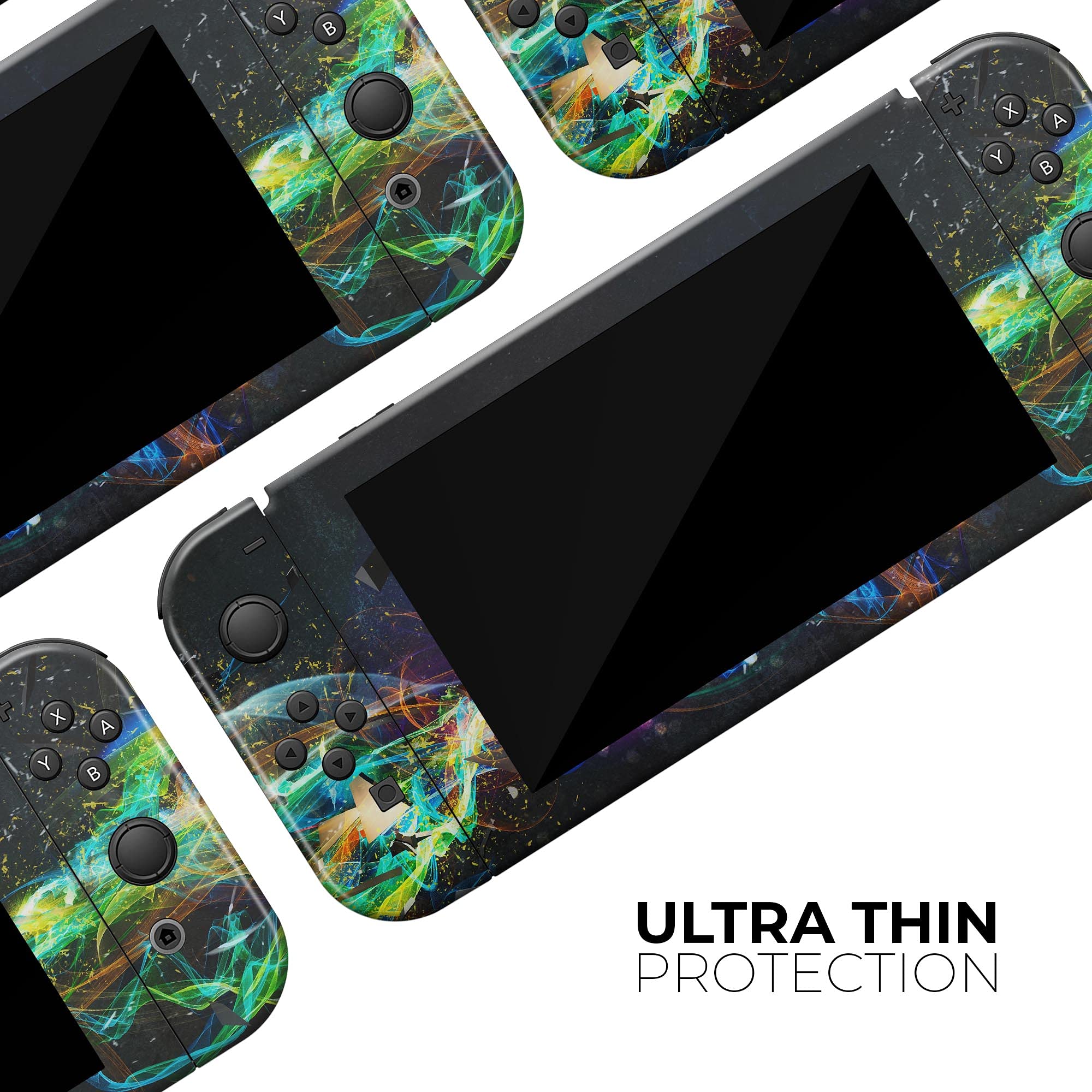 Nintendo Switch Skin Decal - Protective Scratch-Resistant Removable Vinyl Wrap Cover for Switch Console - Neon Motion Lights Design - Perfect for Gaming, Travel & Customization
