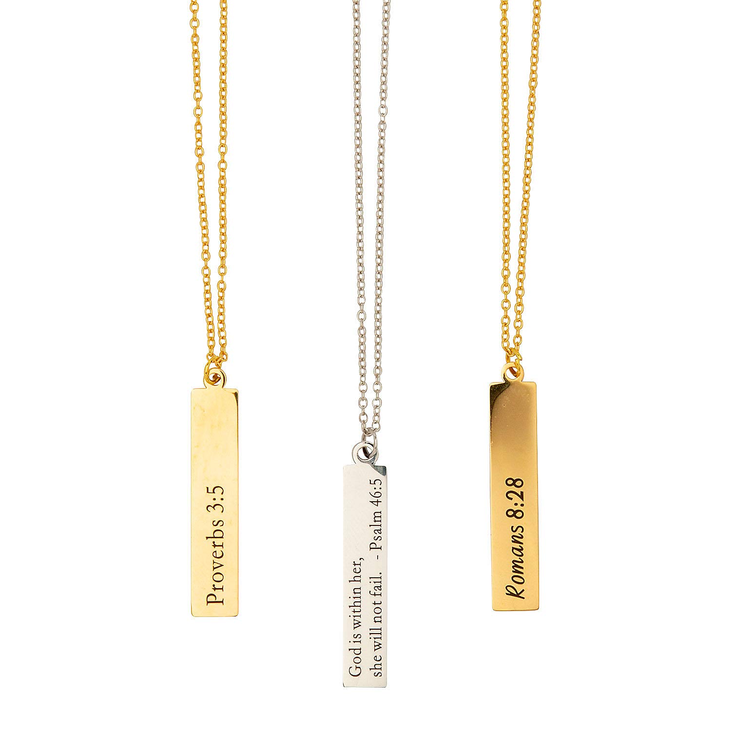 Religious Verse Bar Necklaces Set of 3 - Inspirational Jewelry for Women - Perfect for Church, Bible Study & Daily Faith Wear