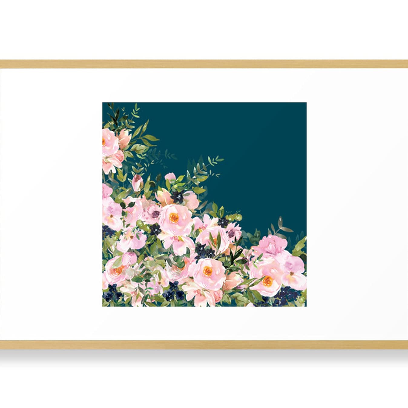 Floral Watercolor Roses Framed Art Print - Vintage Teal & Pink Wall Decor by Megan Morris | Perfect for Living Room, Bedroom & Office