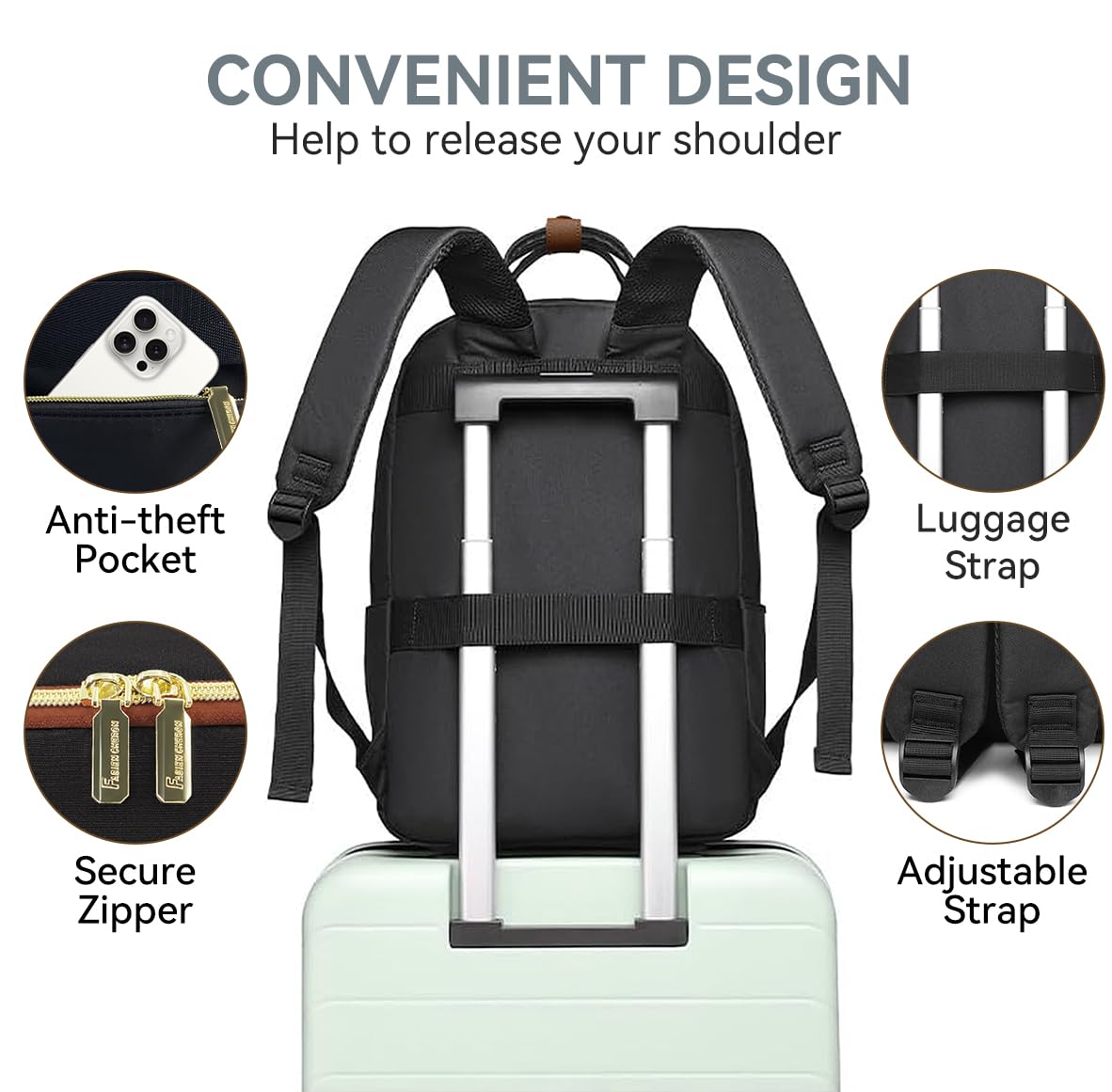 Women's Travel Backpack with USB Charger & Toiletry Bag - 15.6 Inch Laptop Backpack for College, Flight Approved Carry-On Backpack (Black-Grey) - Perfect for Business Trips, Commuting & Weekend Getaways