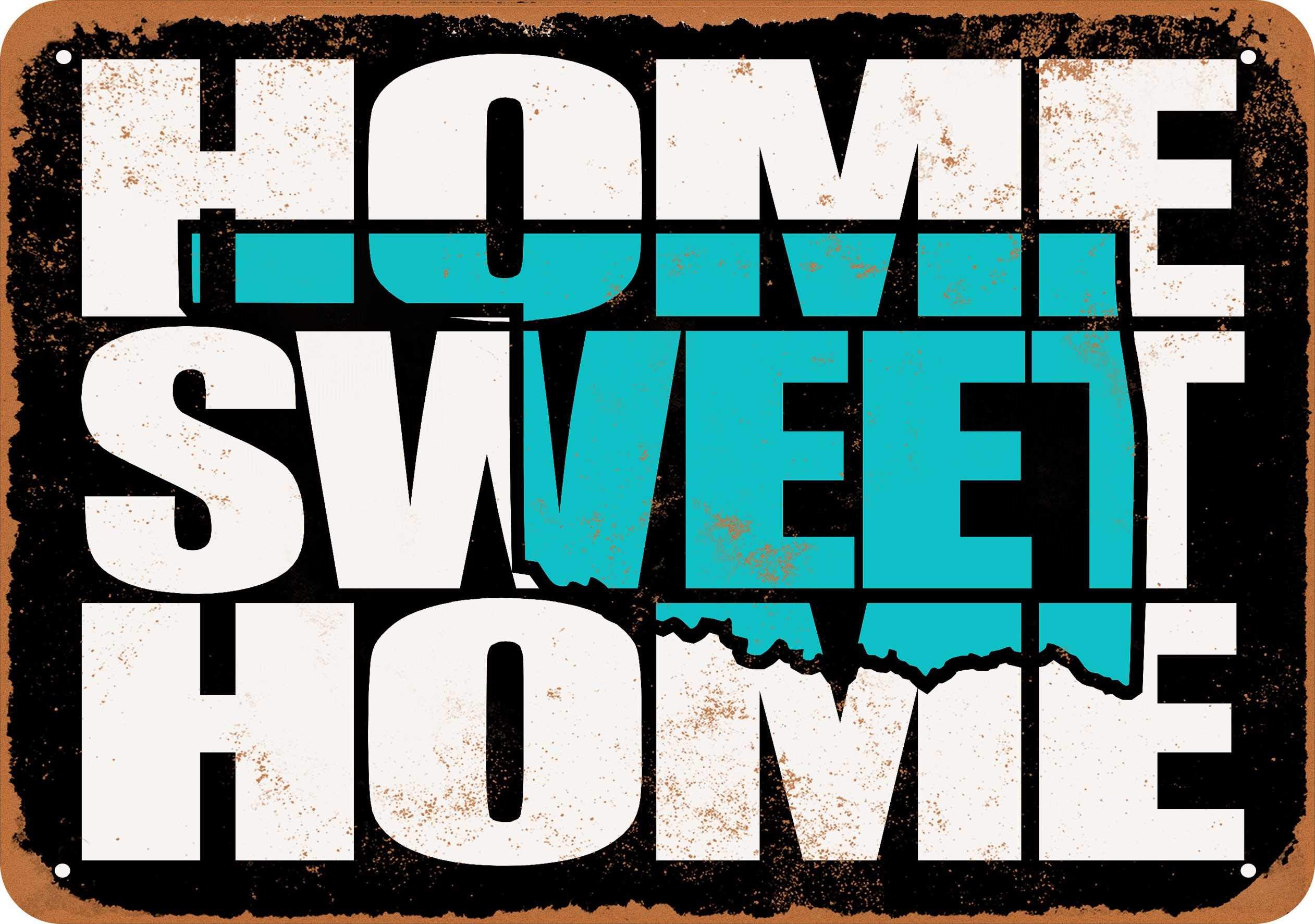 7x10 Inch Vintage Metal Sign - Home Sweet Home Oklahoma Black Teal Wall Decor for Home, Bar, Cafe & Office - Rustic Farmhouse Style