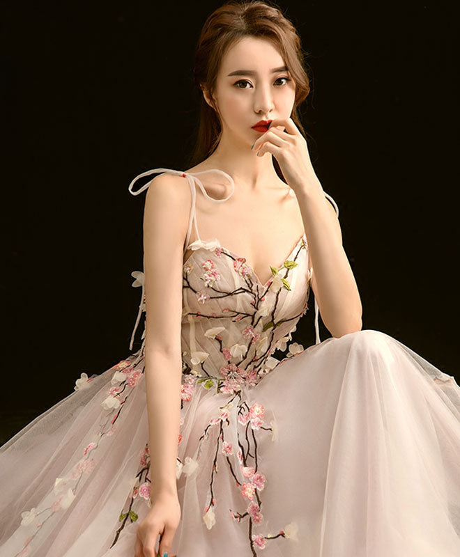 Elegant Light Pink V-Neck Lace Long Prom Dress for Evening Gowns & Formal Events - Perfect for Homecoming, Weddings, and Special Occasions