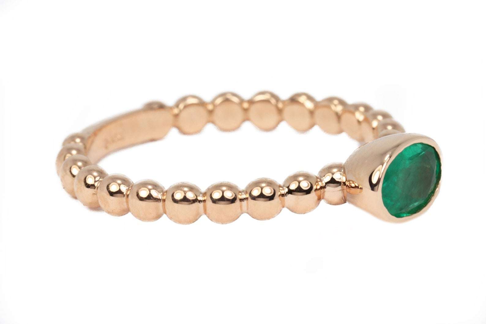 0.75 Carat Oval Emerald Solitaire Beaded Ring in 14K Gold - Elegant Bezel Setting for Engagement, Wedding & Anniversary Gifts