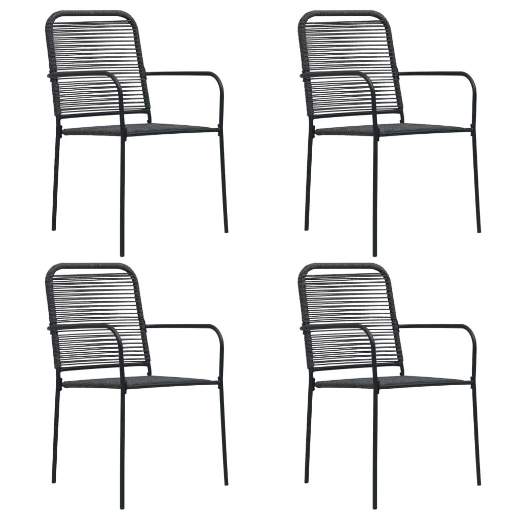 vidaXL 5-Piece Patio Dining Set - Outdoor Garden Table & Chairs, Steel Frame with Cotton Rope, Black - Perfect for Backyard, Balcony, Terrace & Poolside Entertaining