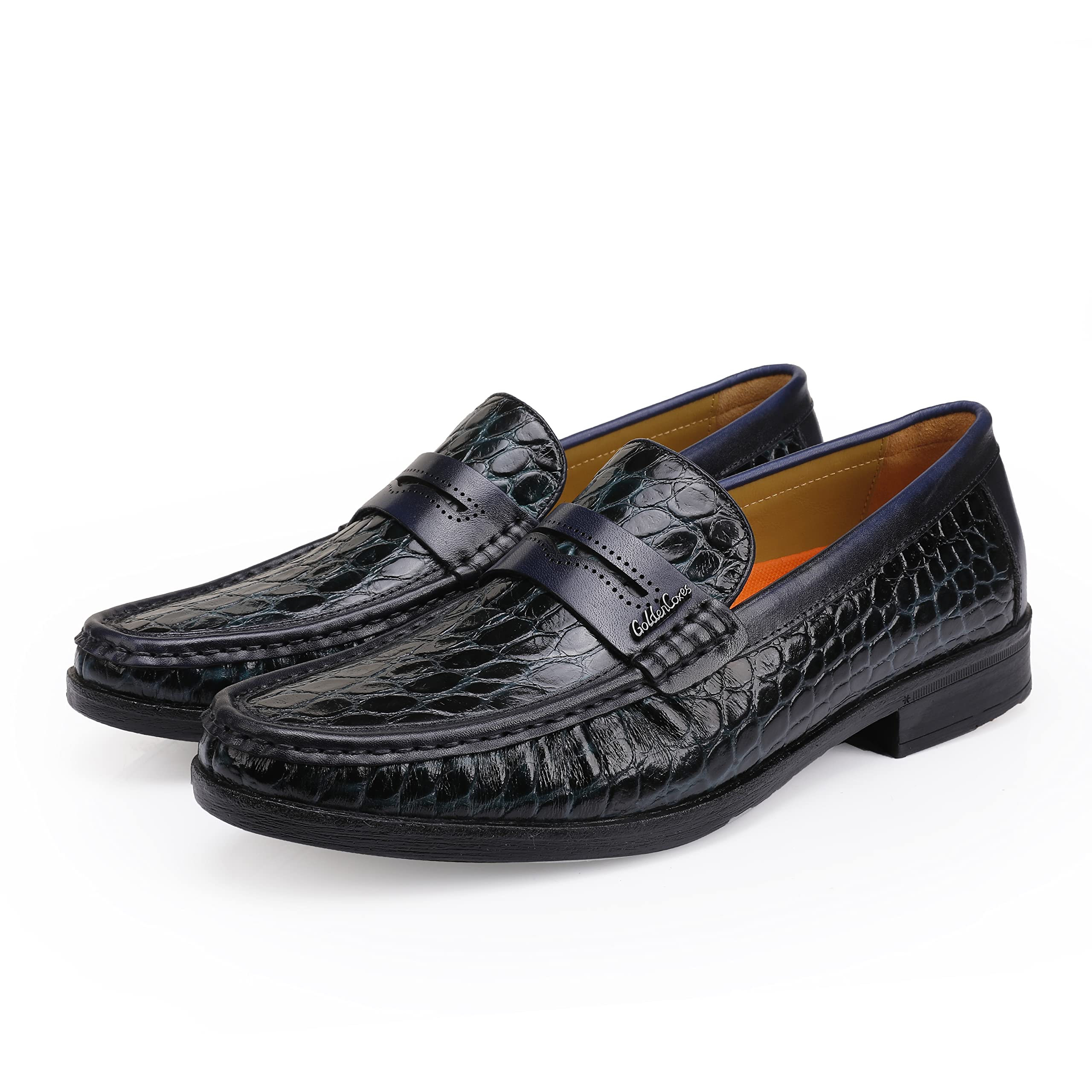 Premium Men's Leather Penny Loafers - Classic Crocodile Print Dress Shoes | Slip-On Comfort for Business, Office & Formal Occasions