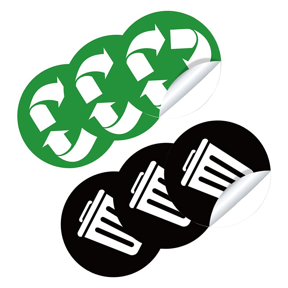 6-Pack Round Adhesive Garbage Can Stickers - Waterproof Trash Bin Labels for Outdoor Waste Baskets, Recycling Bins & Public Restrooms (Durable Vinyl Decals for Home, Office & Commercial Use)