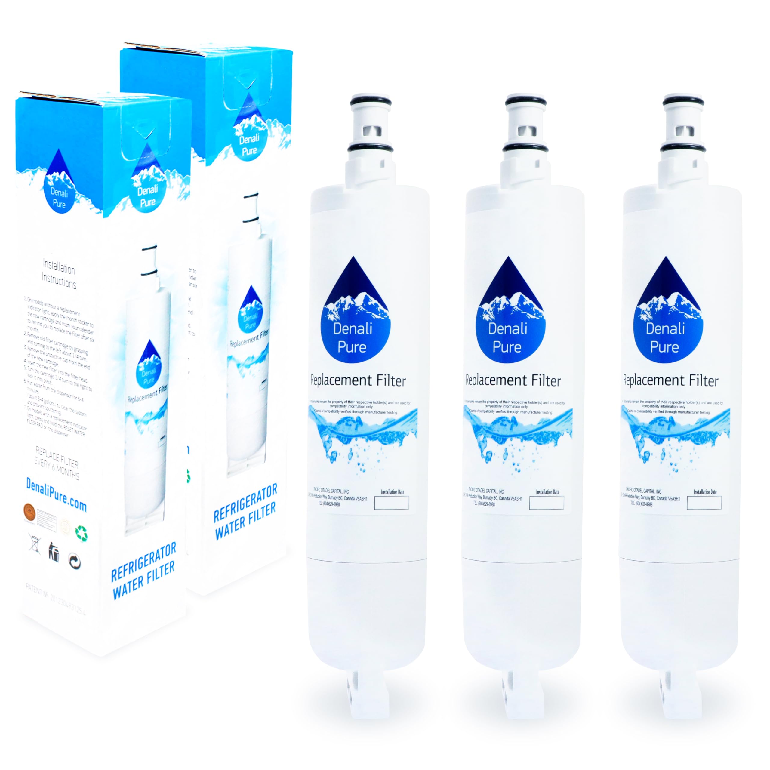 3-Pack Kenmore Refrigerator Water Filter Replacement - Compatible with Sears/Kenmore 46-9010, 46-9902, 46-9908 & 10651552101 Models - Pure Drinking Water for Home & Office Fridge
