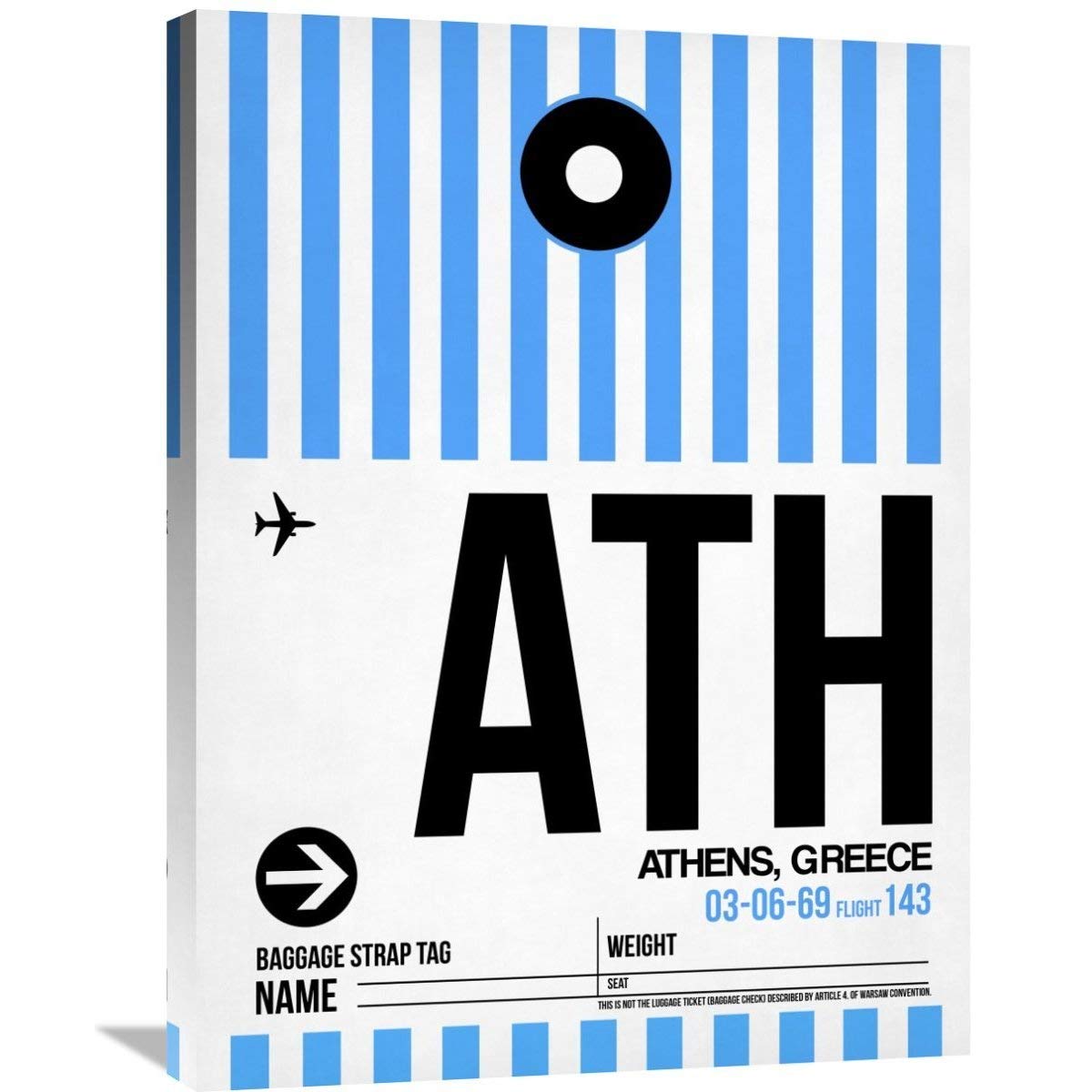 Naxart Studio 'ATH Athens Luggage Tag 1' Stretched Canvas Wall Art - Small Travel-Inspired Home Decor for Living Room, Bedroom & Office