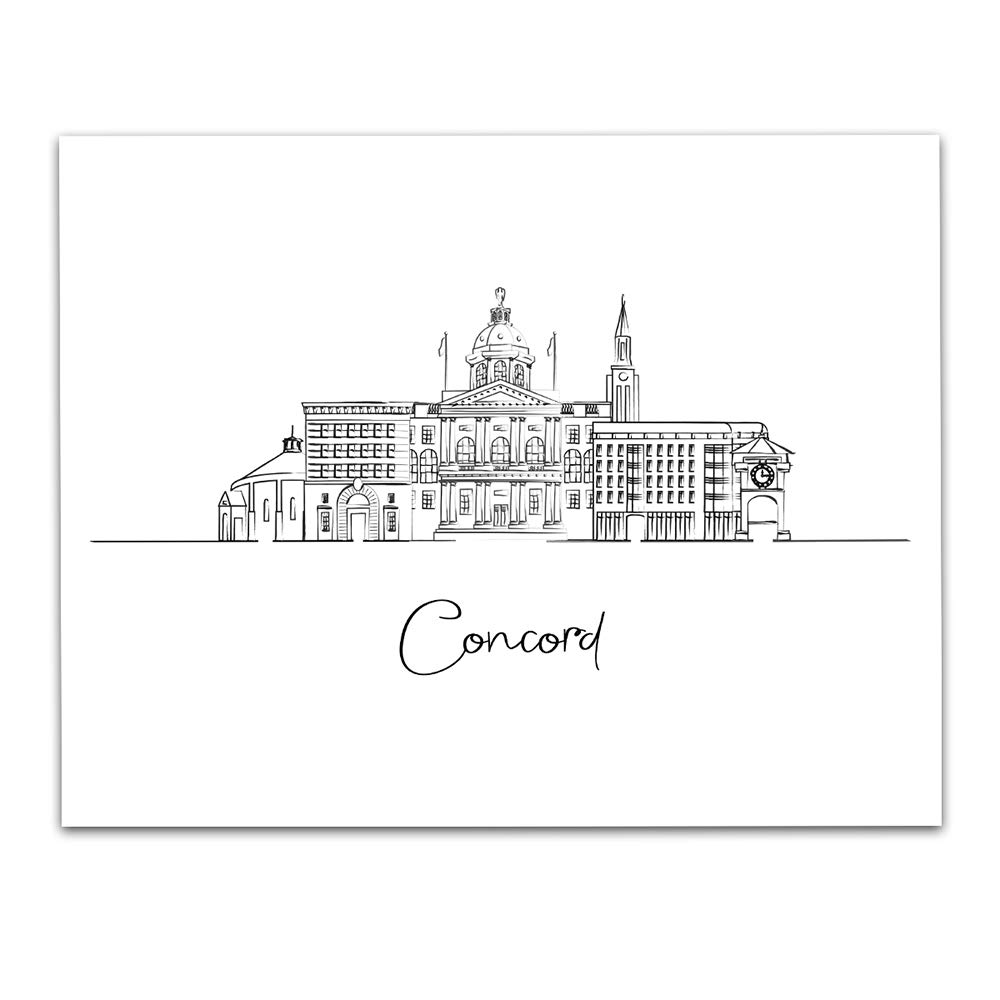 Concord Wall Art Print - 11x14 Skyline Drawing for Bedroom Decor
