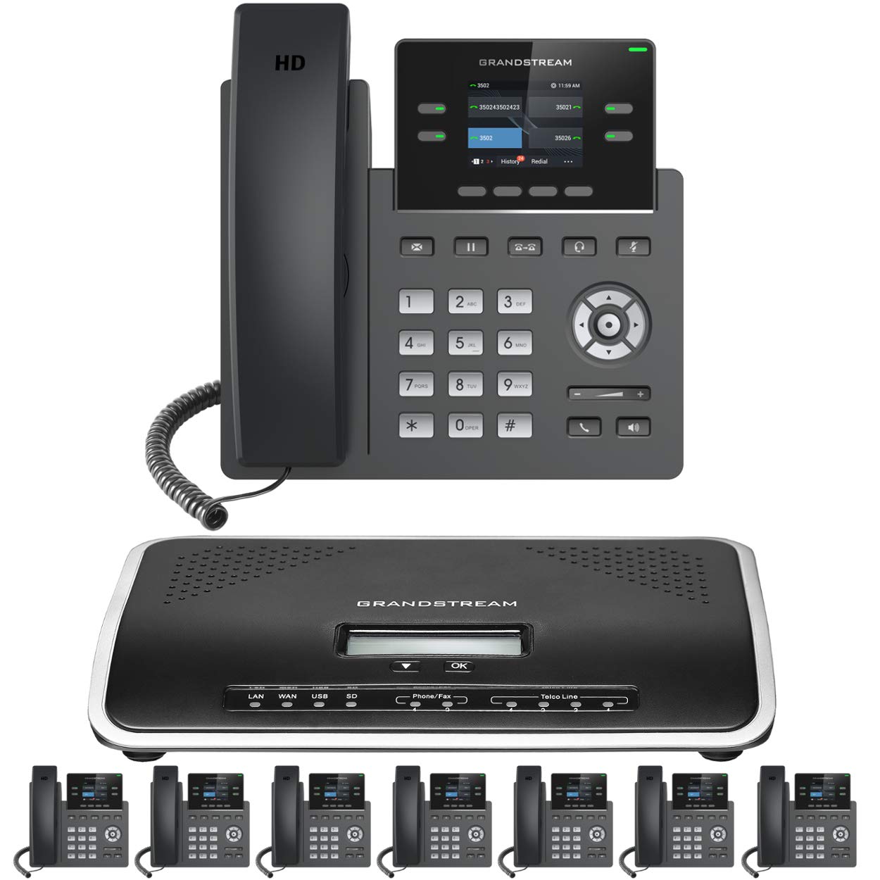 Grandstream GRP2612P Business Phone System - 8 Phone Bundle with Auto Attendant, Voicemail, Call Recording & 1 Year Free Phone Service | Ideal for Offices, Call Centers & Remote Work Teams