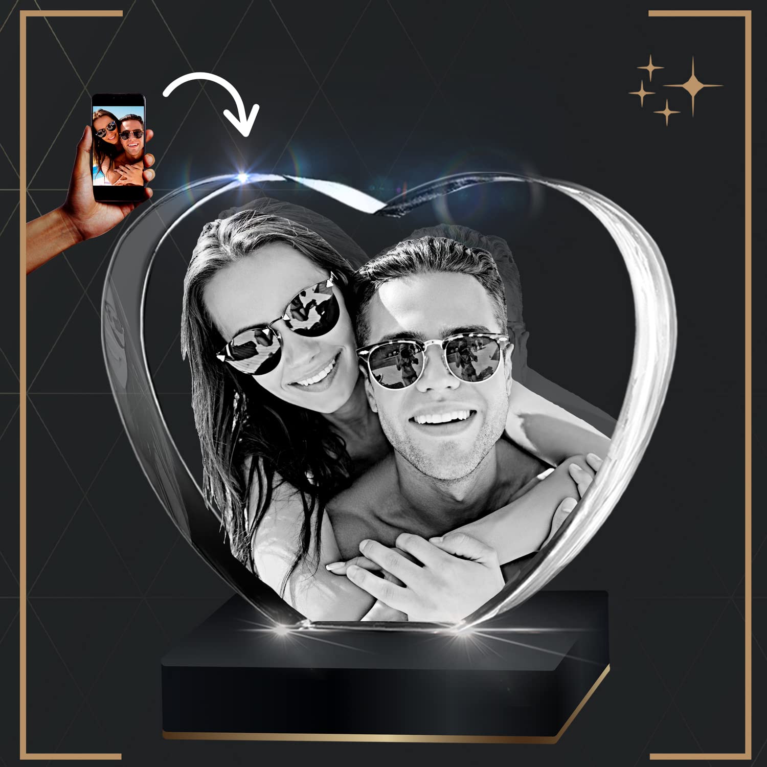 Custom 3D Crystal Heart Photo Engraving - Personalized Laser Engraved Keepsake with Your Picture & Message | Perfect Gift for Anniversary, Valentine's Day, Mother's Day, Wedding, Memorial | Home Decor, Office Display, Romantic Surprise (Small Size) - Captur3D